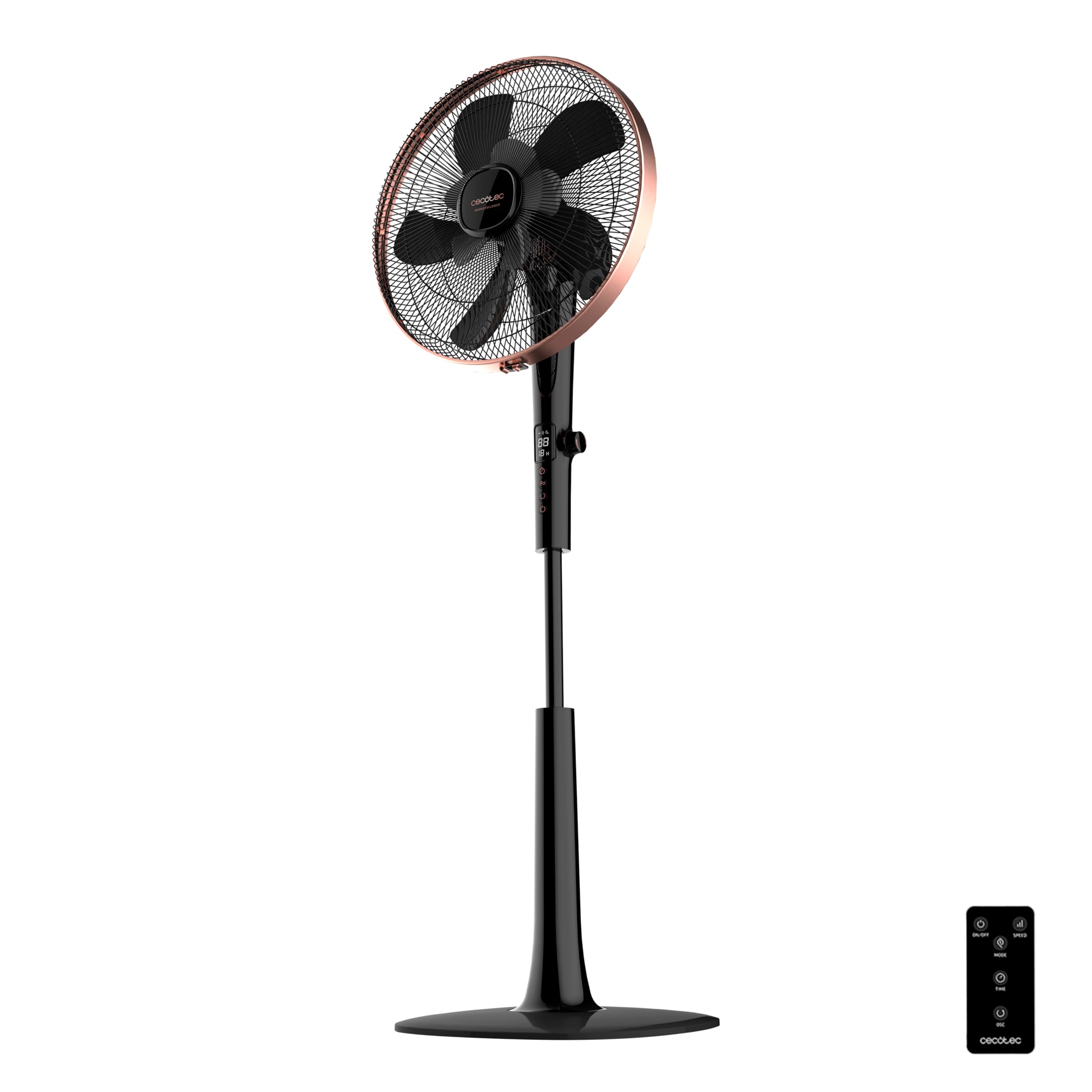 Cecotec Ventilador de Pie con Mando a Distancia y Temporizador EnergySilence 1040 SmartExtreme. 28 W, 10 Aspas 40 cm de Diámetro, Oscilante, 24 Velocidades, Ajustable 115-​135cm, Motor DC, Negro