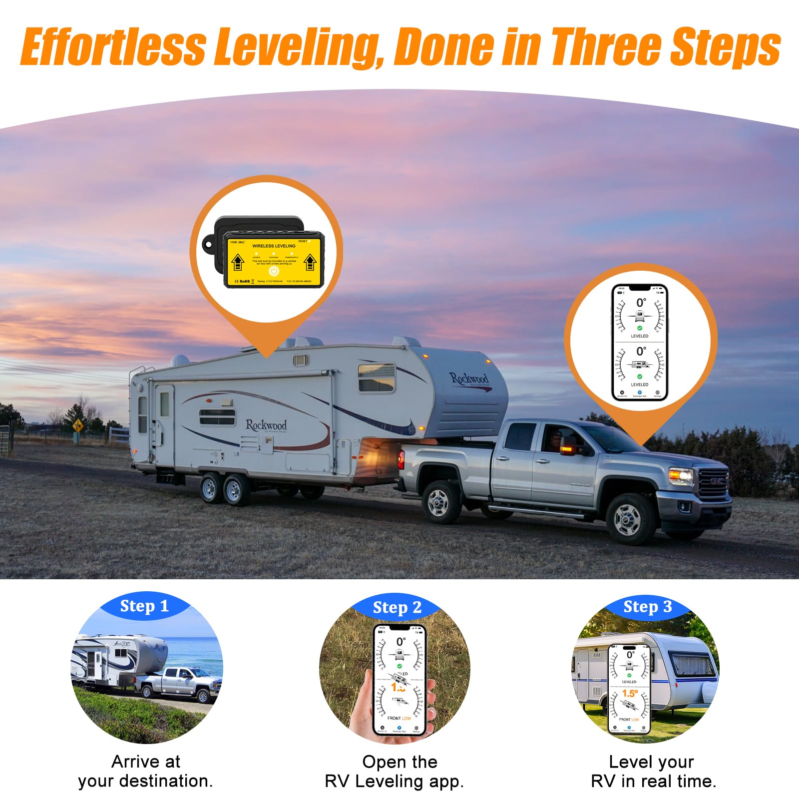 Kabelloses RV-Nivelliersystem, Bluetooth-Nivellierer für Camper, Automatische Niveaustanzeige,Wohnmobil Wohnwagen Camper Zubehör, Wohnmobil und Anhänger Nivelliergerät Offroad-Zubehör