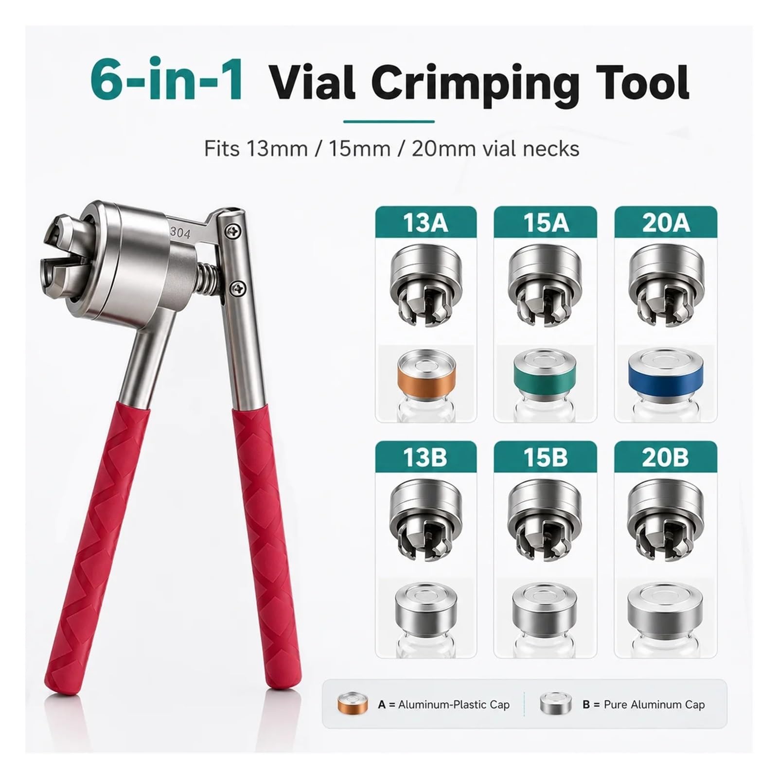 Alicate Crimpador Manual Engarzadora de viales acero inoxidable 13/15/20 mm | Sellador manual de tapas de botellas for tapas de viales de aluminio(15B)