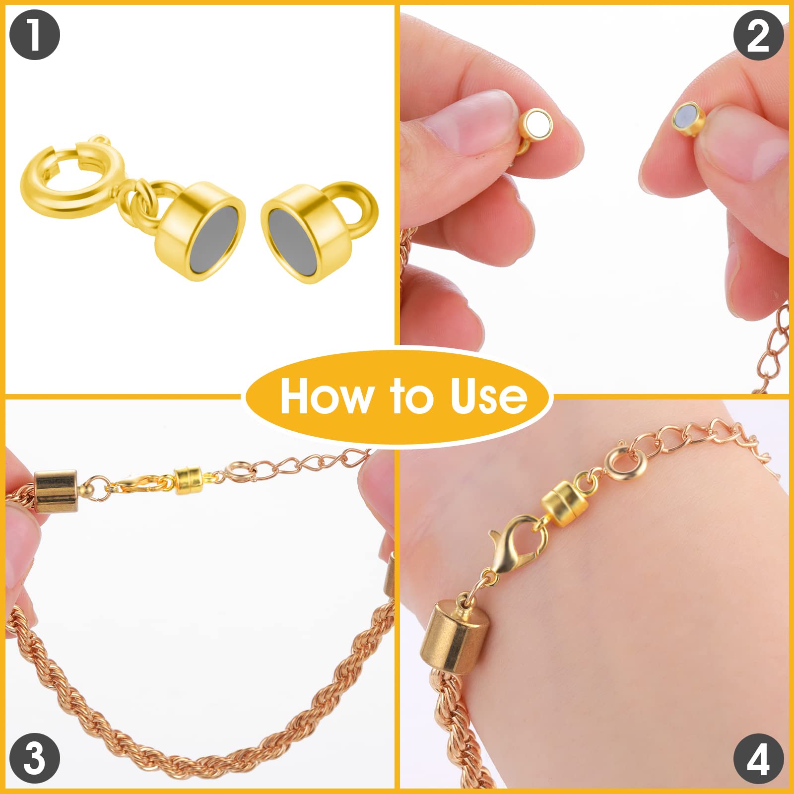 BOXOB Lot De 4 Fermoirs Magnétiques Pour Collier - Convertisseurs De Fermoirs Magnétiques Dorés Et Argentés Pour La Fabrication De Bijoux, Bracelets De Cheville