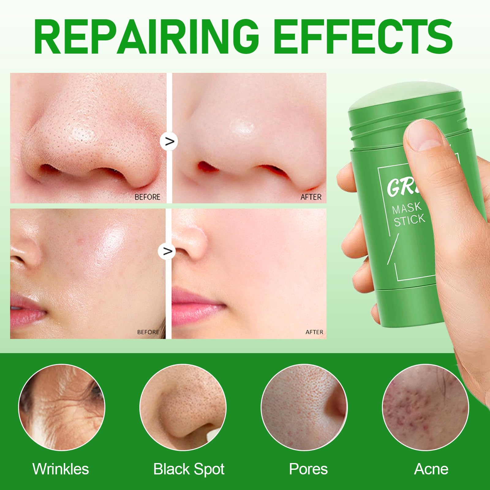 Masque Visage Au Thé Vert En Stick - 2 Pièces, Soin Purifiant, Neuf Sous Emballage