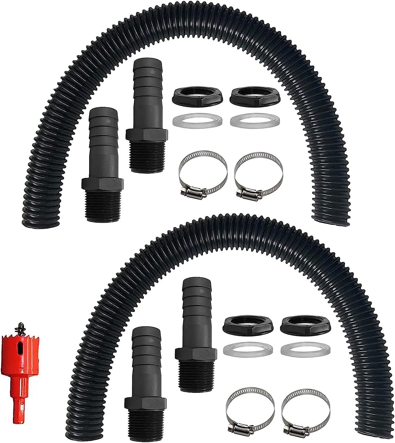 Kit Raccordement Citerne De Pluie - Tuyau 50cm + 2 Raccords 25mm Avec Contre-Écrou Pour Récupérateur Eau Pluie