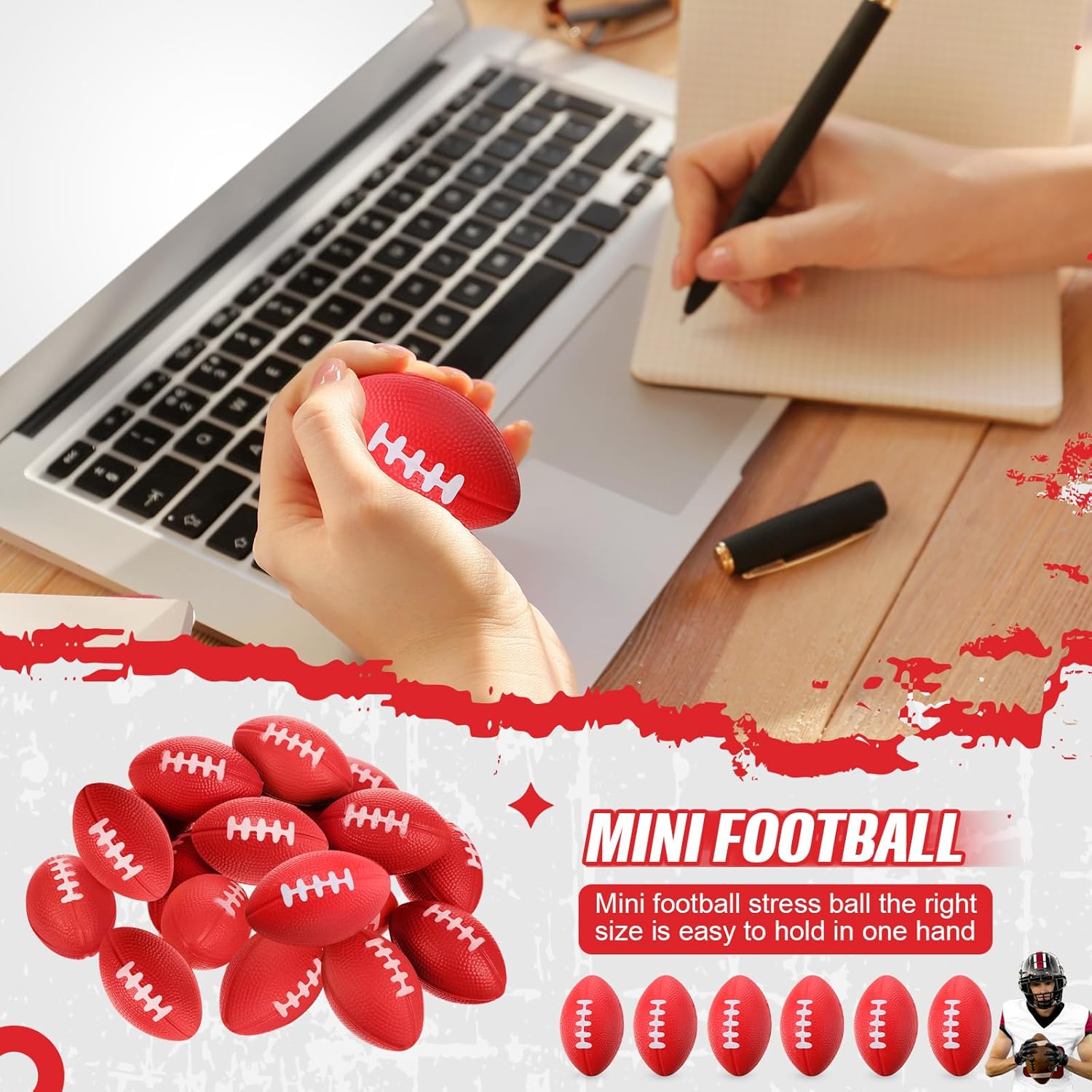 16 Pcs Mini Foam Football Stress Ball Bulk 2.17" Small Sport Toy Ball for Kids Back to School Goodie Bag Valentines Day Gift Game Day Homecoming Carnival Birthday Reward Filler(Red) - Image 2