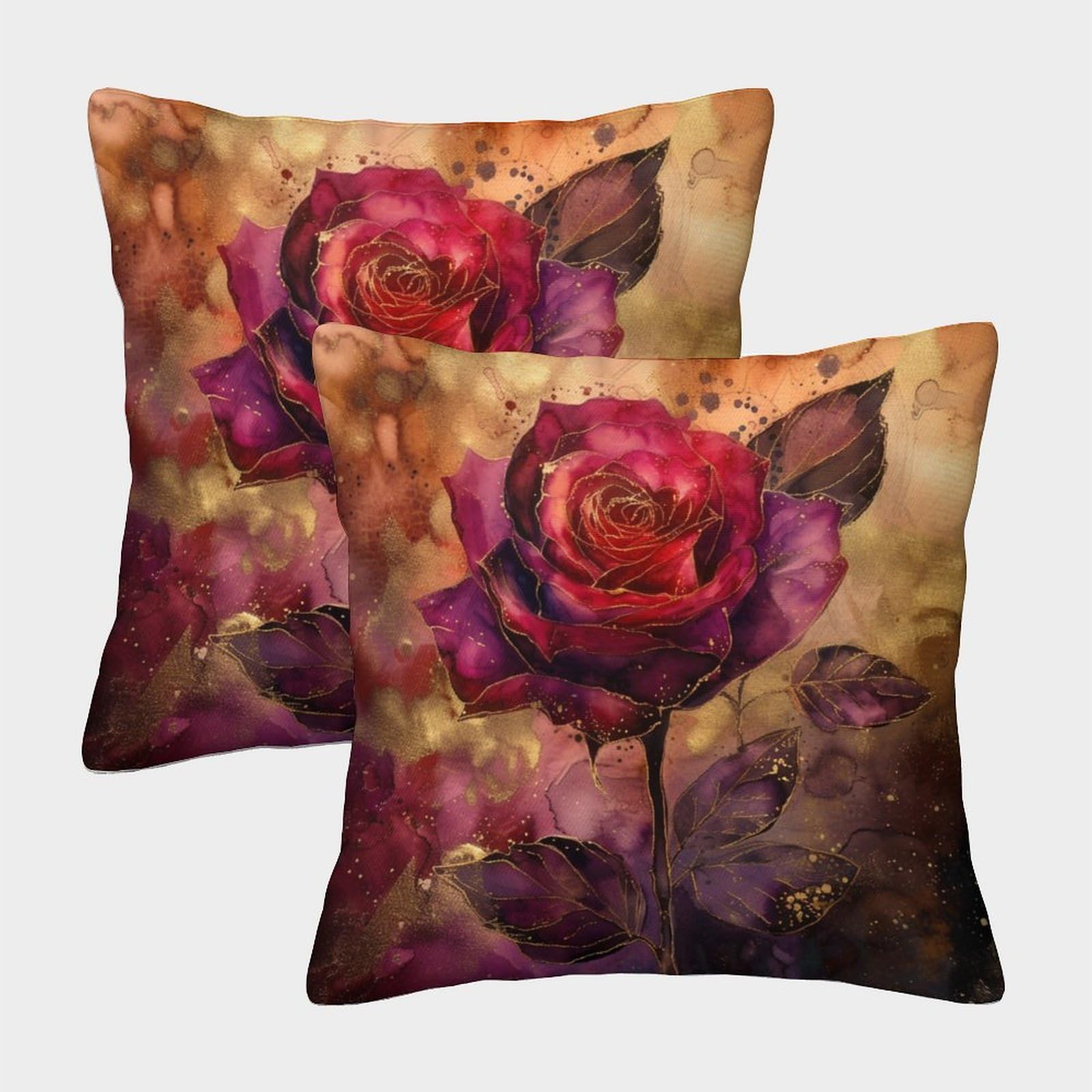 UENDOKRNN Flower Throw Pillow Set of 2 Soft with Invisible Zipper Decorative Red Roses Throw Pillow Cases for Living Room Sofa And Outdoor Decor 50x50cm