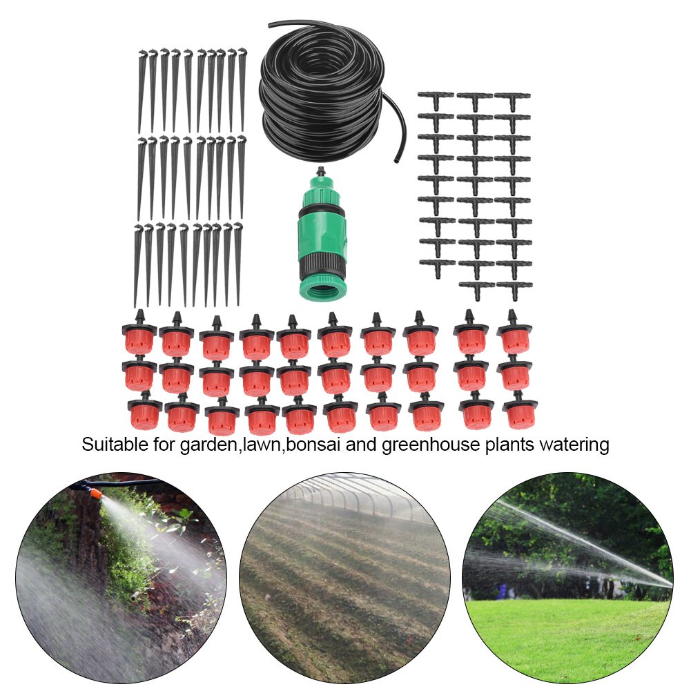 Sistema de riego de jardín, 25 m Temporizador de riego automático Juego de Manguera de Boquilla de aspersión Kit de riego por Goteo de Invernadero de césped Ajustable