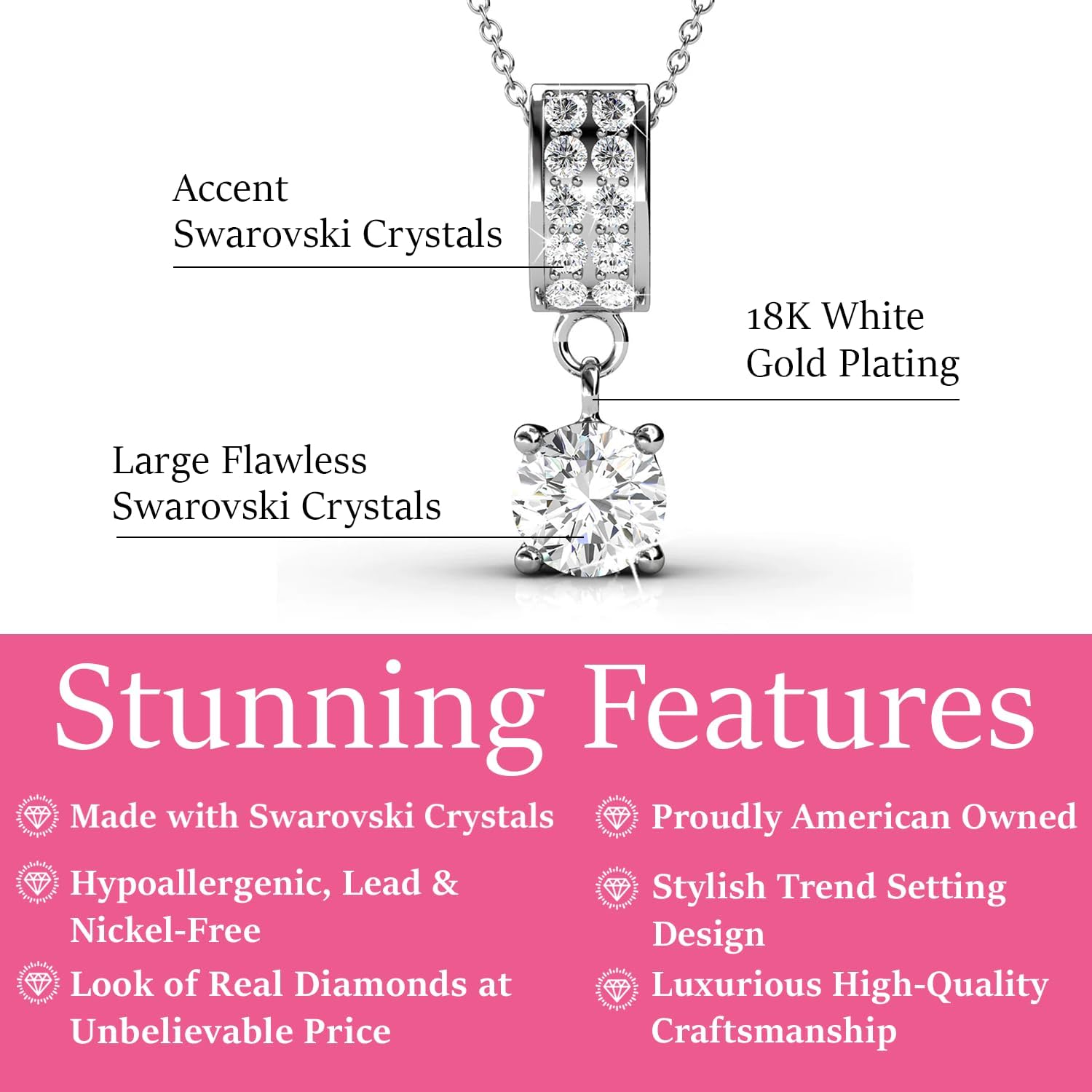 Cate & Chloe Monroe 18k White Gold Solitaire Pendant Necklace with Simulated Diamond Crystals, Elegant Pave Jewelry for Women, Gift for Her - Image 2