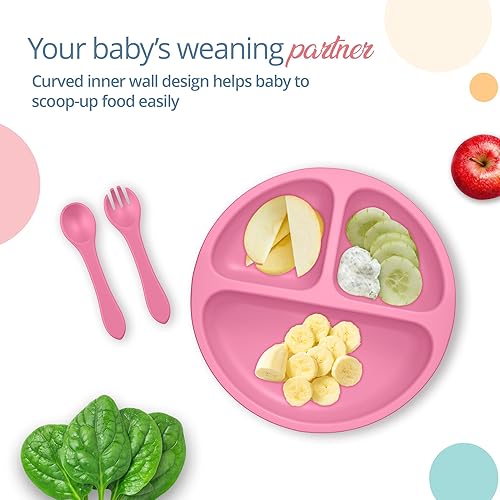 Miniatura 5 de Juego de alimentación de silicona para bebés, juego de suministros de destete para bebés, juego de platos de autoalimentación para niños pequeños