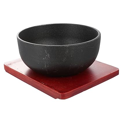 Iron Bean Pot Stewing Pot: Steam Soup Bowl Cast Iron Stew Pot with Wood Tray Metal Stockpot Casserole Storage Jar for Home Kitchen