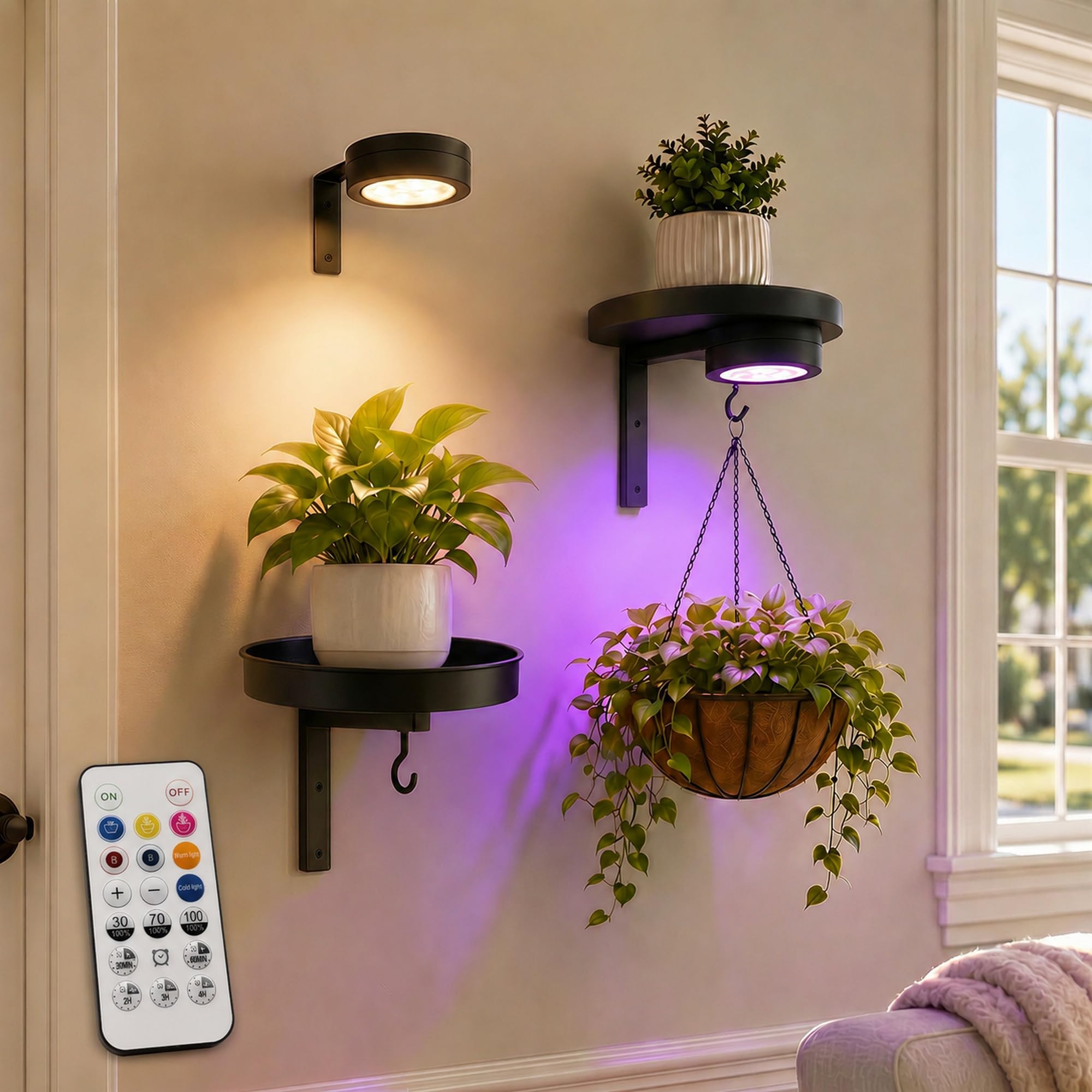 2 Pack Wall Plant Shelf with Grow Light (sooogd)
