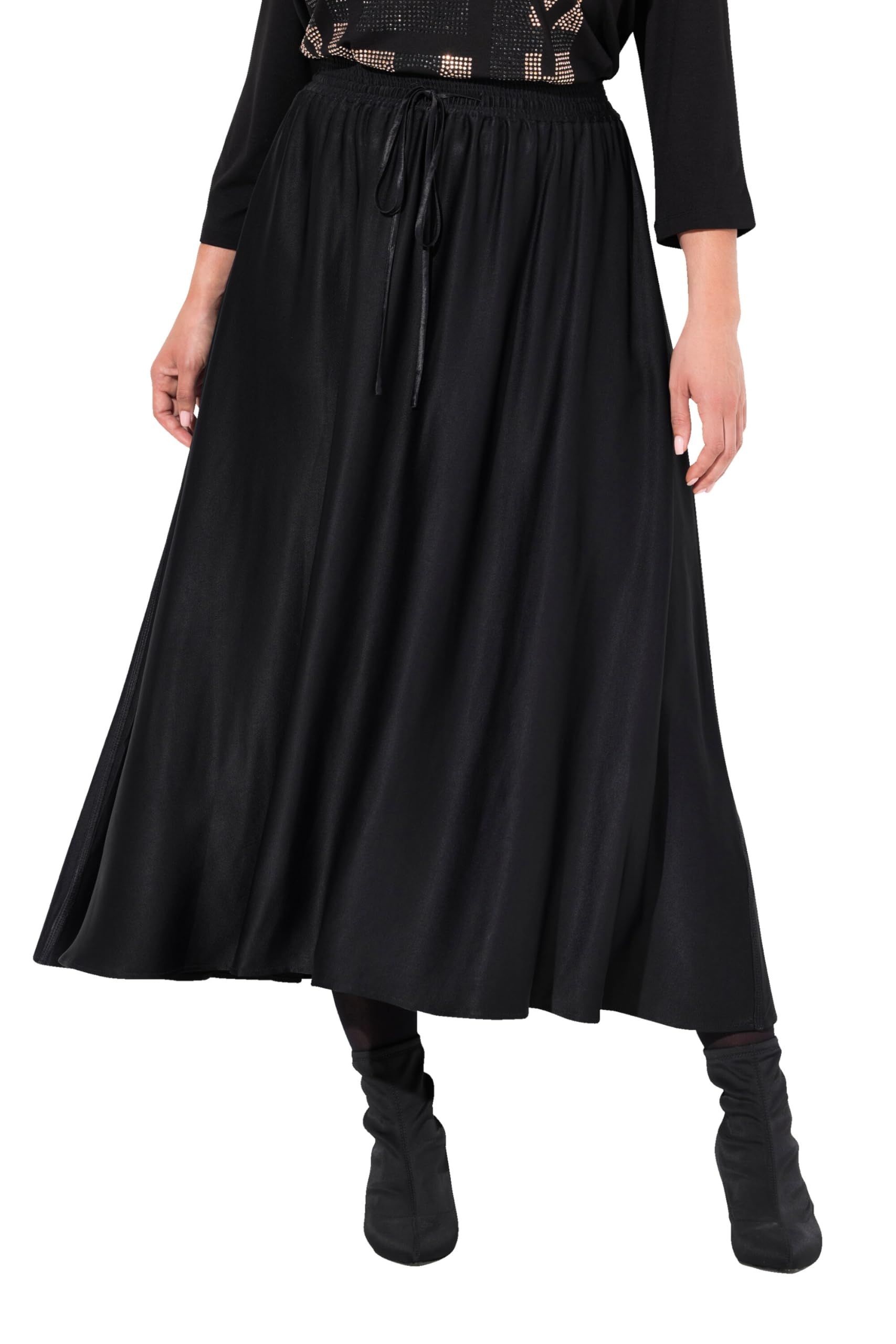 Ulla Popken Damen große Größen Übergrößen Plus Size Satin-Midirock, A-Linie, Elastikbund, Bindeband