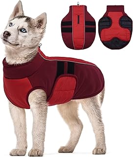 Kuoser Dog Jacket, Warm Dog Coats for Small Dogs, Reflective Doggie Winter Jacket Cold Weather Pet Coats with Leash Hole, Winter Coat Apparel for Yorkie Chihuahua, Red XS