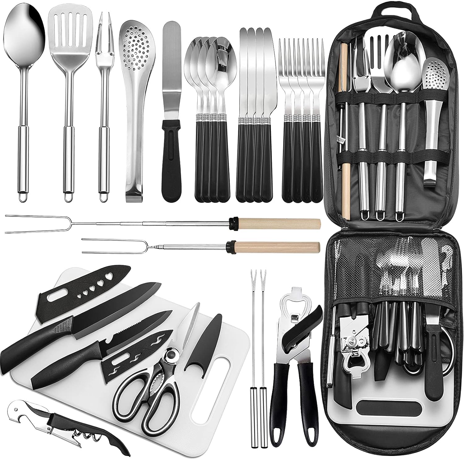 BLURISM Kitchen Utensils Set for Camping, Travel, Hiking, Cookware for RV, Waterproof, Tableware, Portable, BBQ Accessories, Dishwasher Safe, Garden and Festivals, Camping Cooking Set