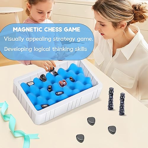 Miniatura 2 de Gloriser Juego de ajedrez magnético 2024 con rocas, juegos de imanes para adultos y niños, divertido juego de ajedrez magnético multijugador con