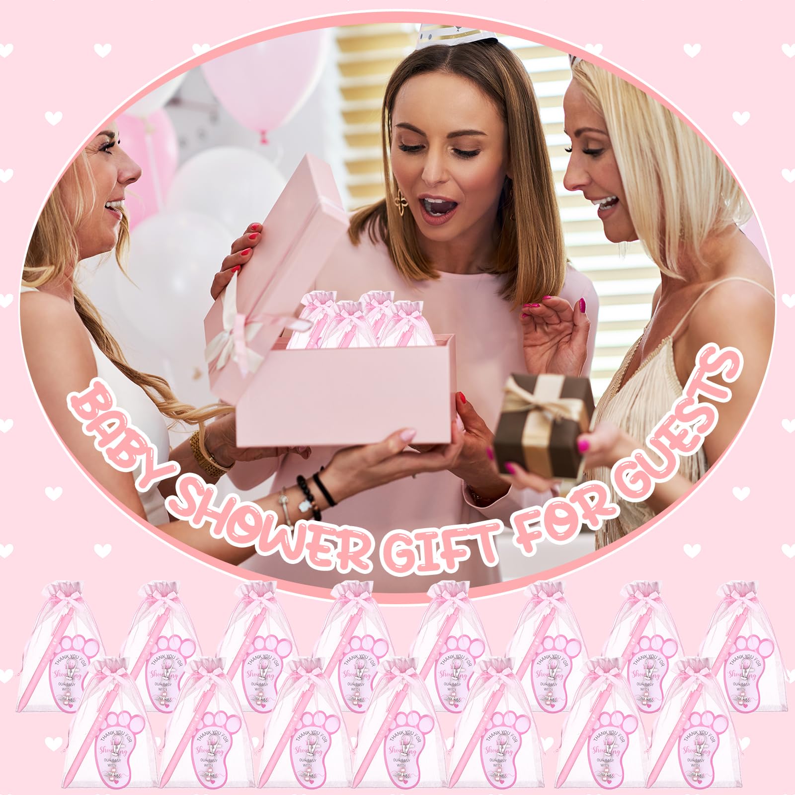 20 Sets Baby Shower Favours for Guests Includes Ballpoint Pens Angel Keychains Organza Bags Bows Thank You Cards - Image 6