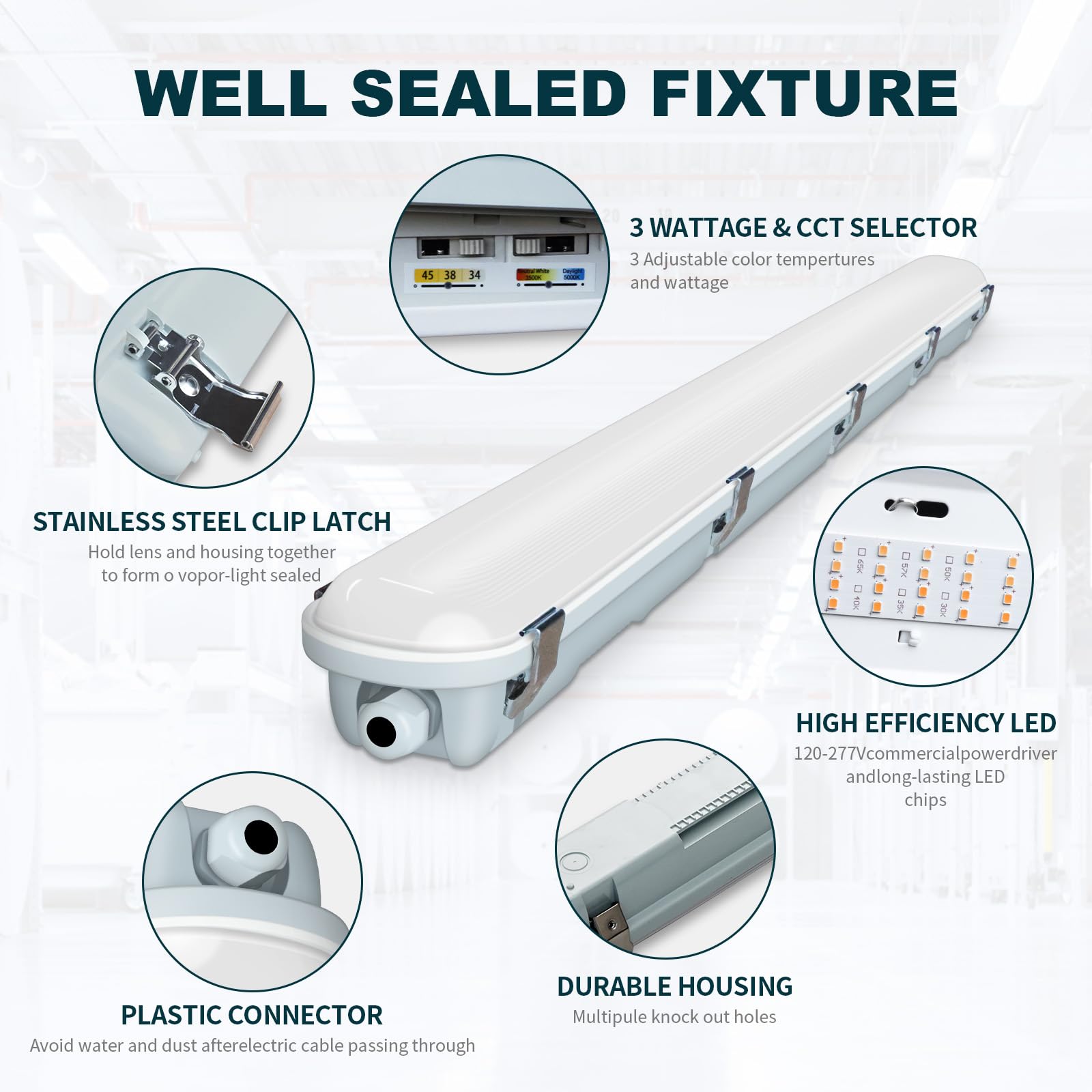 4 Pack 8FT LED Vapor Tight Light 90W 11700lm IP65 Waterproof Led Outdoor Shop Light for Parking Garage — view 3