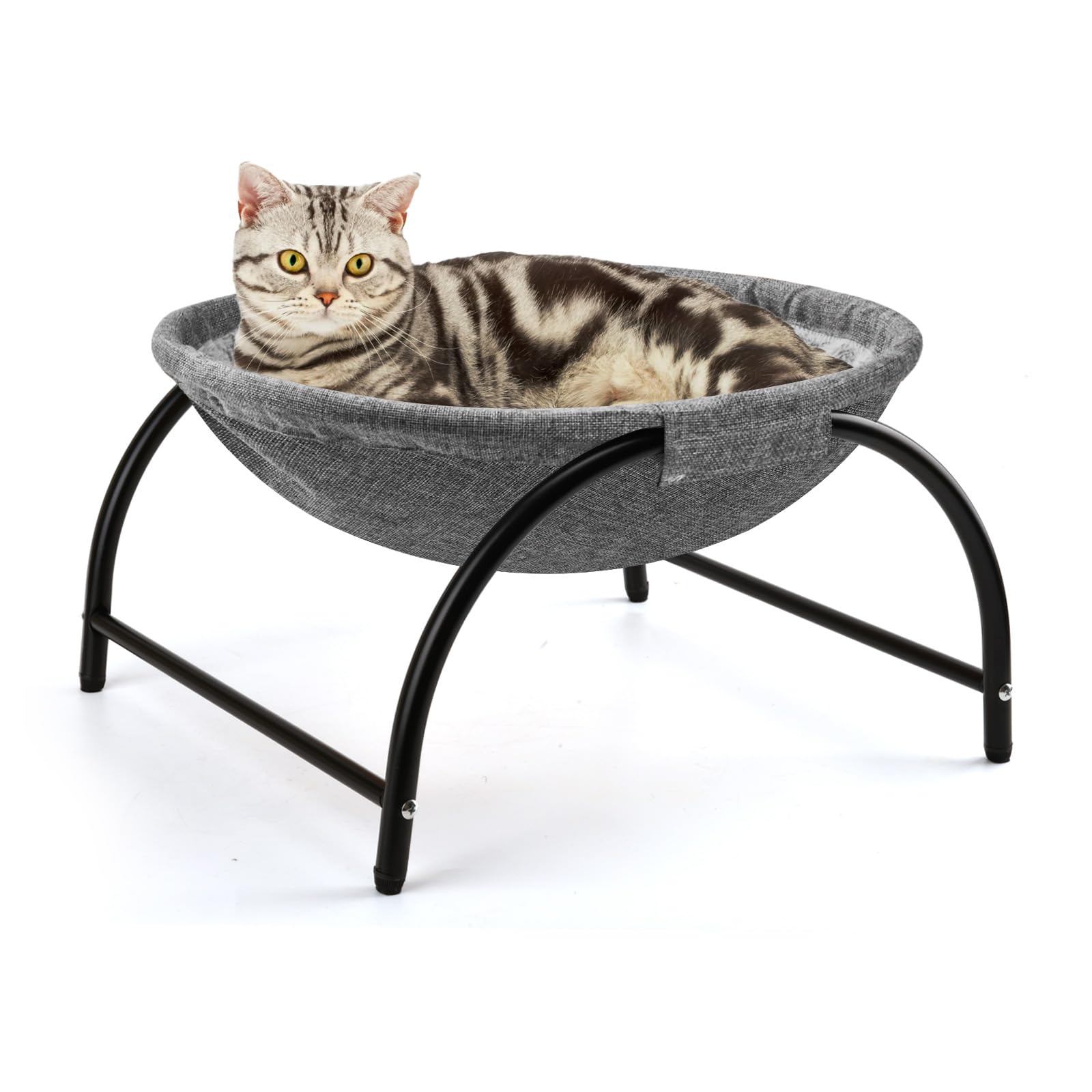 LIFLIX Elevated Cat Hammock Bed, Free-Standing Cat Cot with Removable Plush, Raised Stable Pet Bed (Grey)