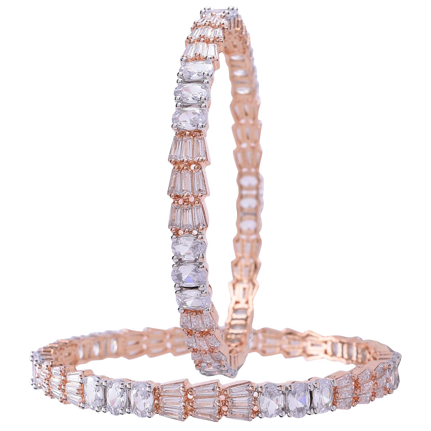 Ratnavali Jewels Rose Gold Plated American Diamond CZ White Traditional Sleek Bangles for Women/Girls -2.4 (B07RM6QSQ6) Amazon Price History, Amazon Price Tracker