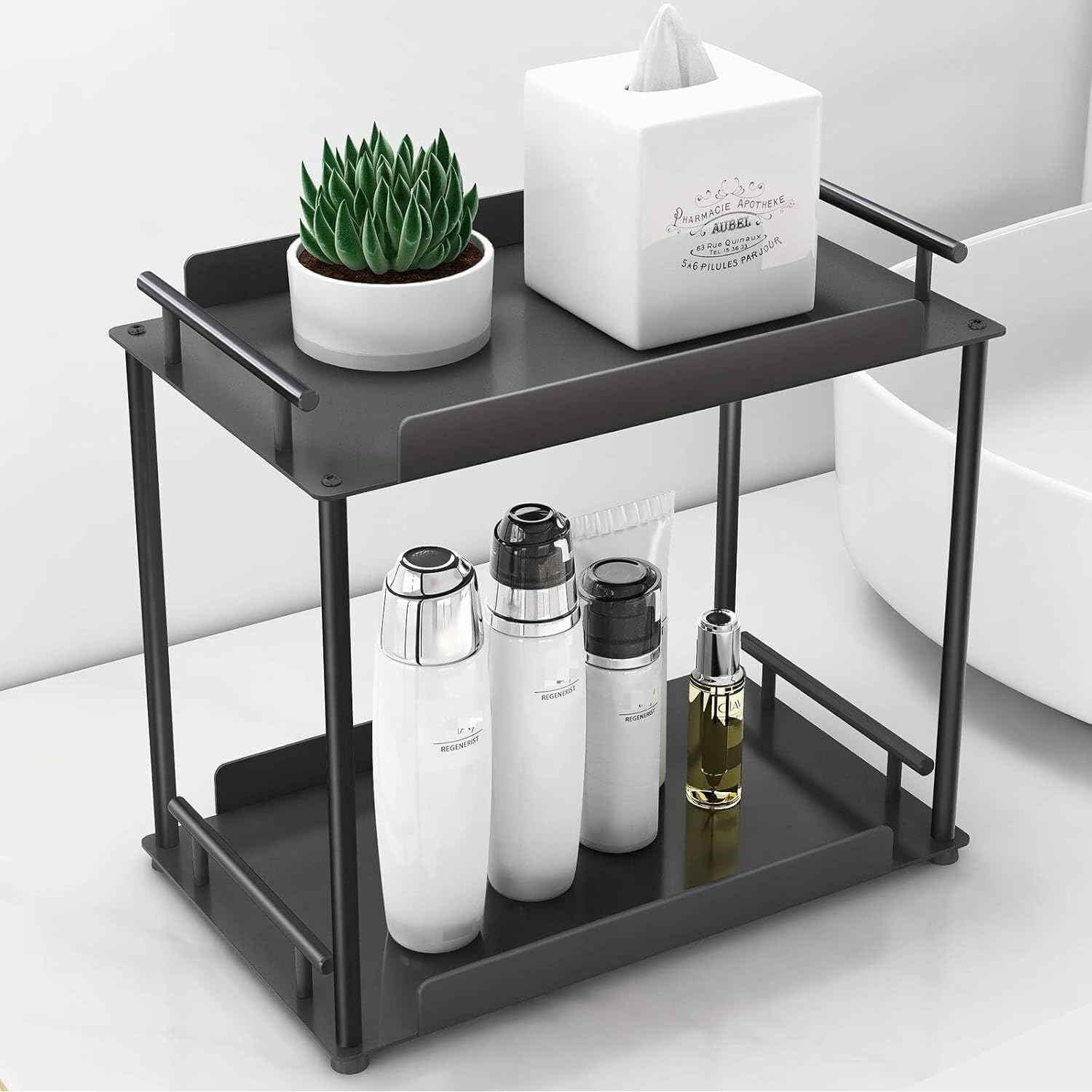 FLE Bathroom Organizer Countertop,Bathroom Counter Organizer Decorative Tray Cosmetic Organizer,Countertop Storage Shelf for Bathroom, Kitchen, Living Room, Bedroom, Dressing Table (2-Tier)