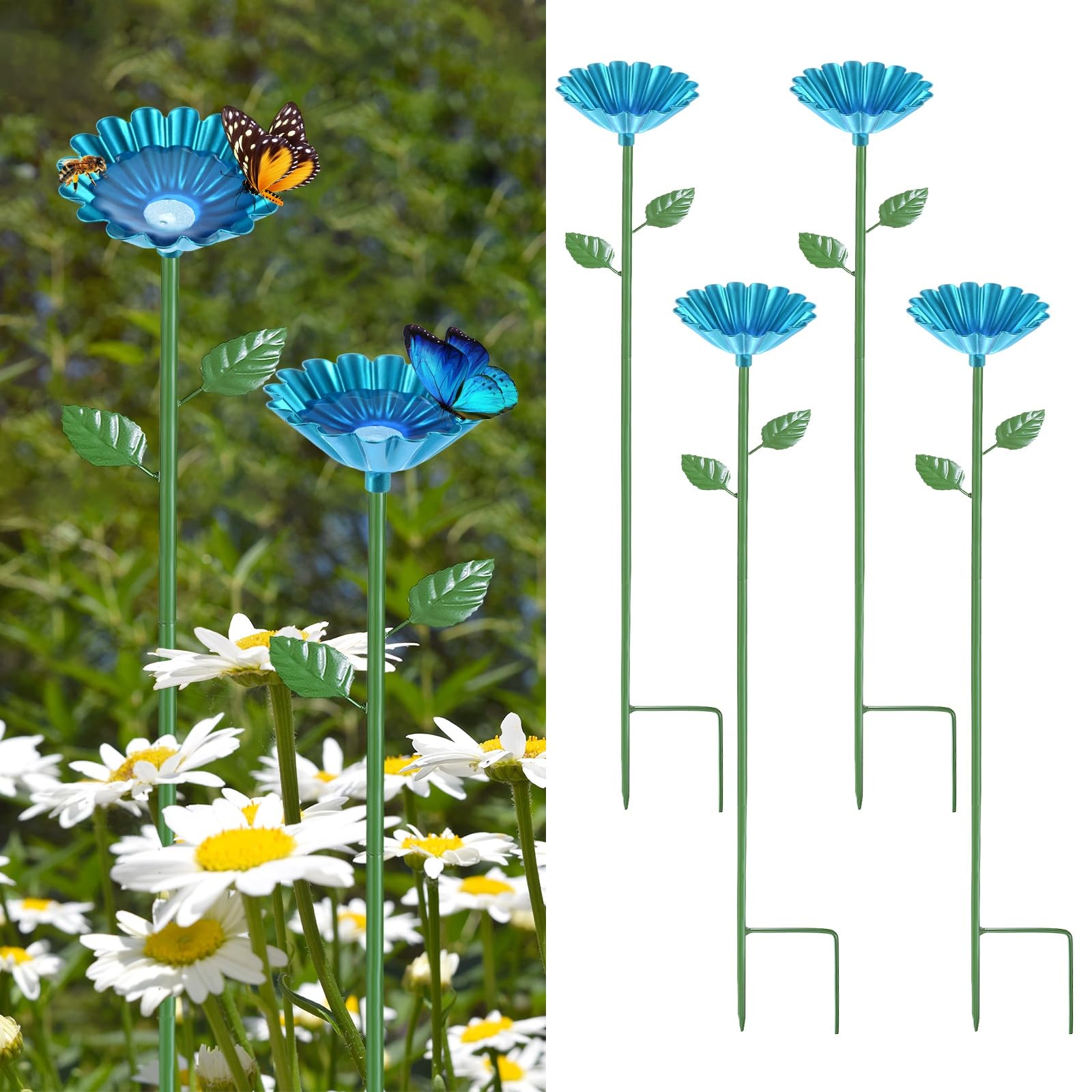 M METERXITY 4-Pack Bee Watering Station Bee Bath 64cm/25in Iron, Blue