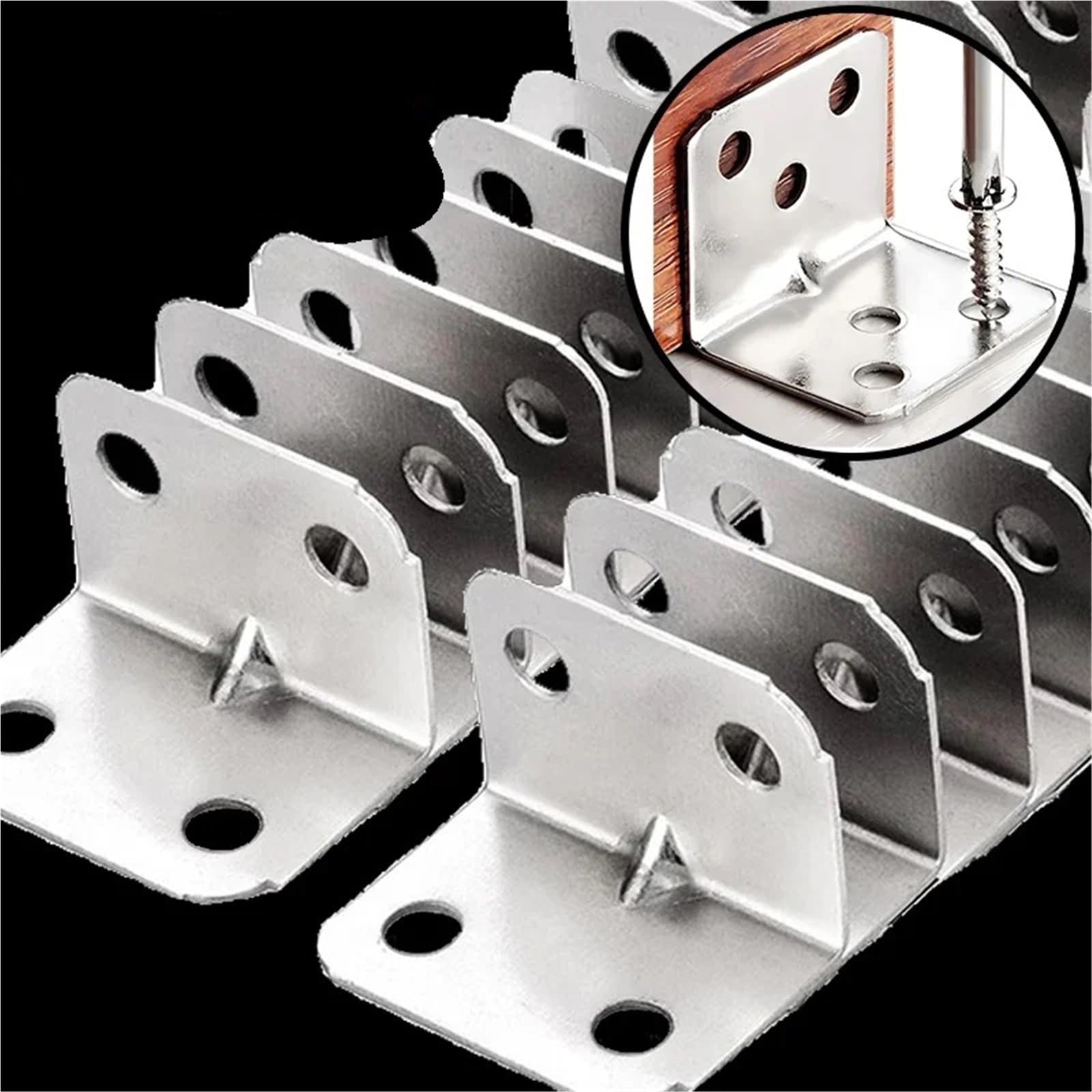 Staffa Angolare Universale In Acciaio Inossidabile Da 40 Pezzi, Dispositivo Di Fissaggio Fisso Ad Angolo Retto, For Mobile Con Struttura Del Letto Per Mobili, Scaffali, Sedie In Legno(6 Holes)
