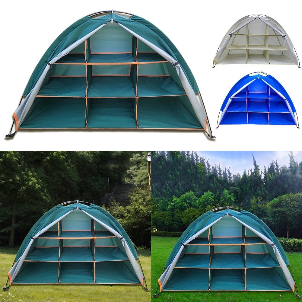 Armario de almacenamiento multifuncional para camping, con 9 compartimentos, tela Oxford, estantería para organización de equipos (azul)