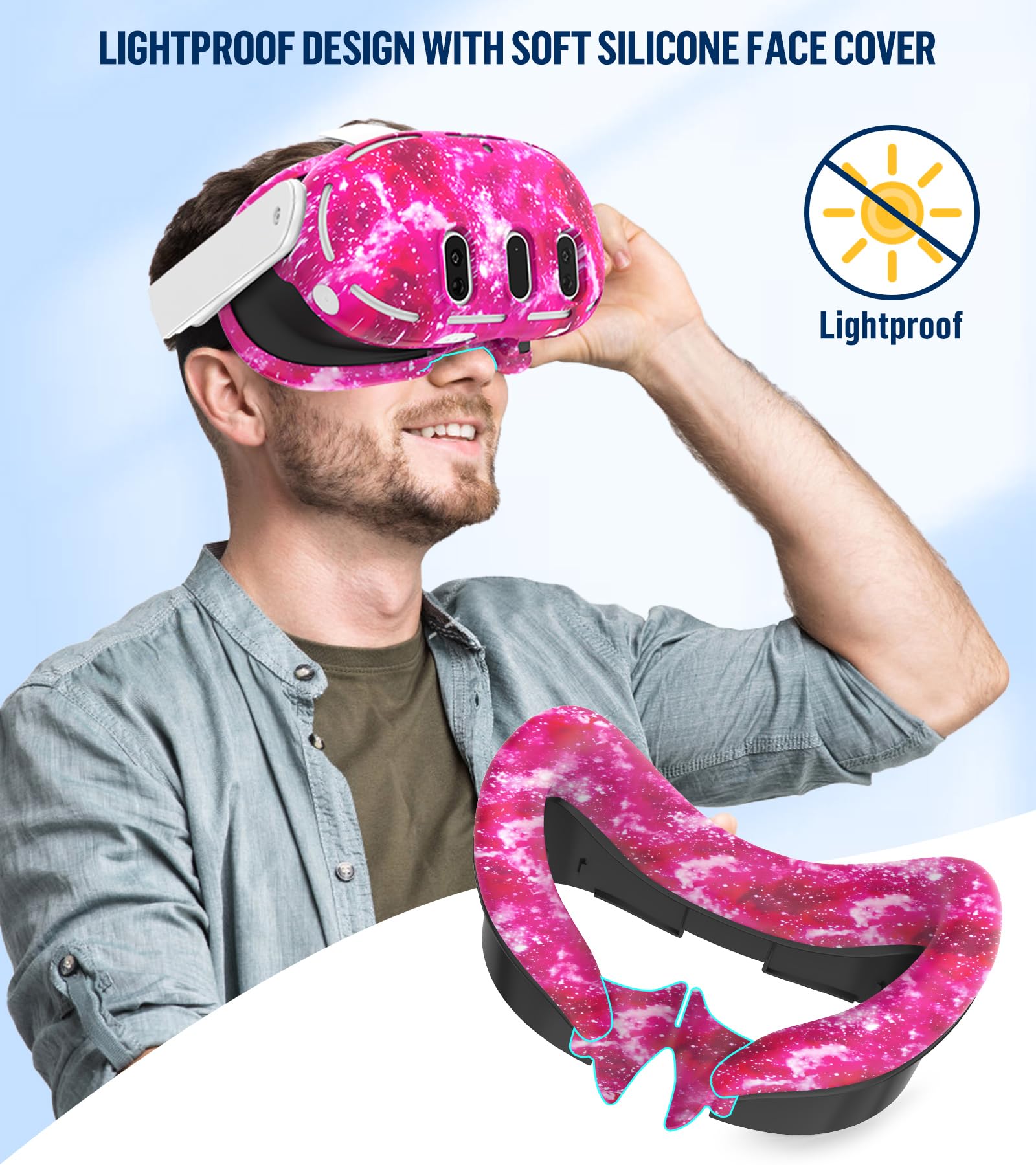 Juego de fundas de silicona compatibles con Oculus/Meta Quest 3, funda de agarre para controlador táctil, cubierta de carcasa de realidad virtual, cubierta de interfaz facial, cubierta