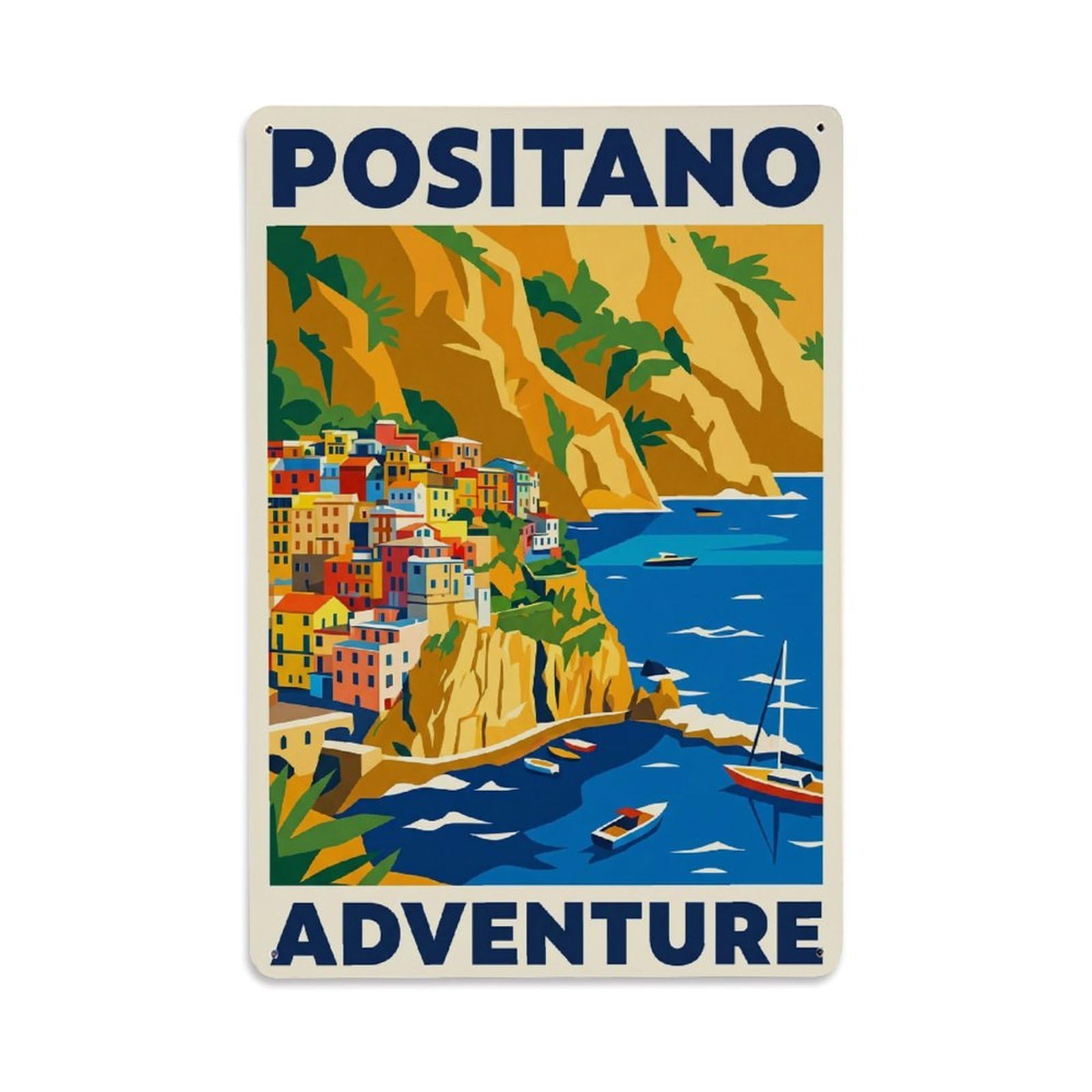 Vintage Travel Positano Italy Adventure Metal Tin Sign Plaque Wall Decor for Cafe, Club Bar, Office, Garden Metal Poster 8x12Inch