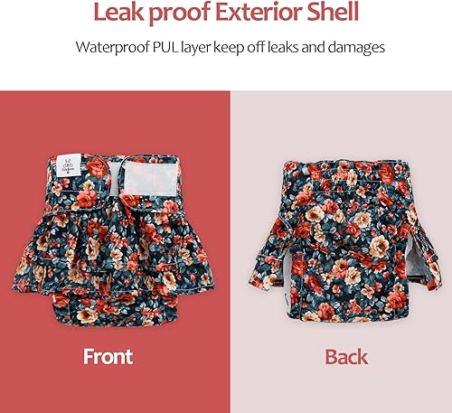 Miniatura 7 de CuteBone Pañales para perras con faldas, paquete de 3 vestidos reutilizables para cachorros, pantalones para el período de ciclo de calor QBD21XS