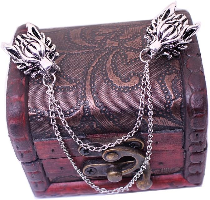 MISSU JEWELLRYMens Wolf Heads Brooch Pin Chain Tassel Collar Pin Dress Retro Lapel Pins
