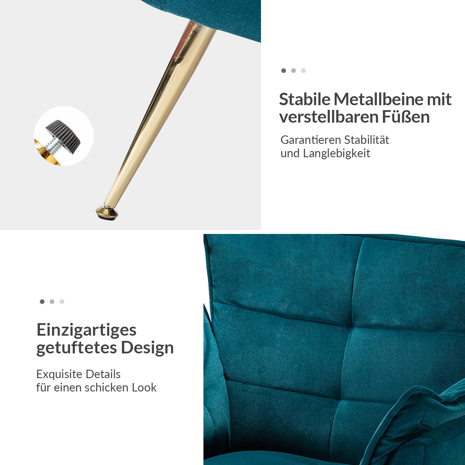 HULALA HOME Sessel gemütlich Lesesessel bequem mit goldenen Metallbeinen moderner Loungesessel aus Samt mit Dickes Sitzkissen für Wohnzimmer und Schlafzimmer, Dunkelgrün