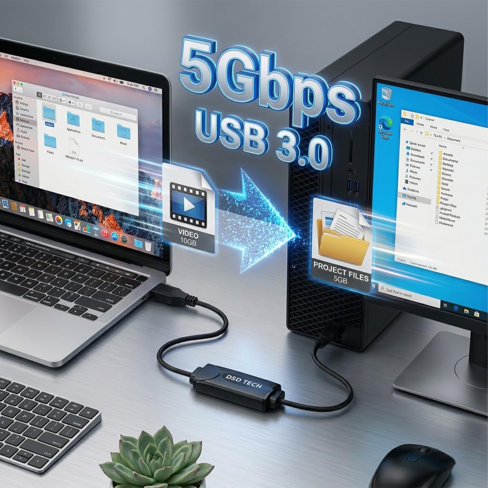 DSD TECH SH-K03A Cavo Data Link USB 3.0, Transfer 5Gbps e Condivisione KM, Win/Mac, 3m (10ft)
