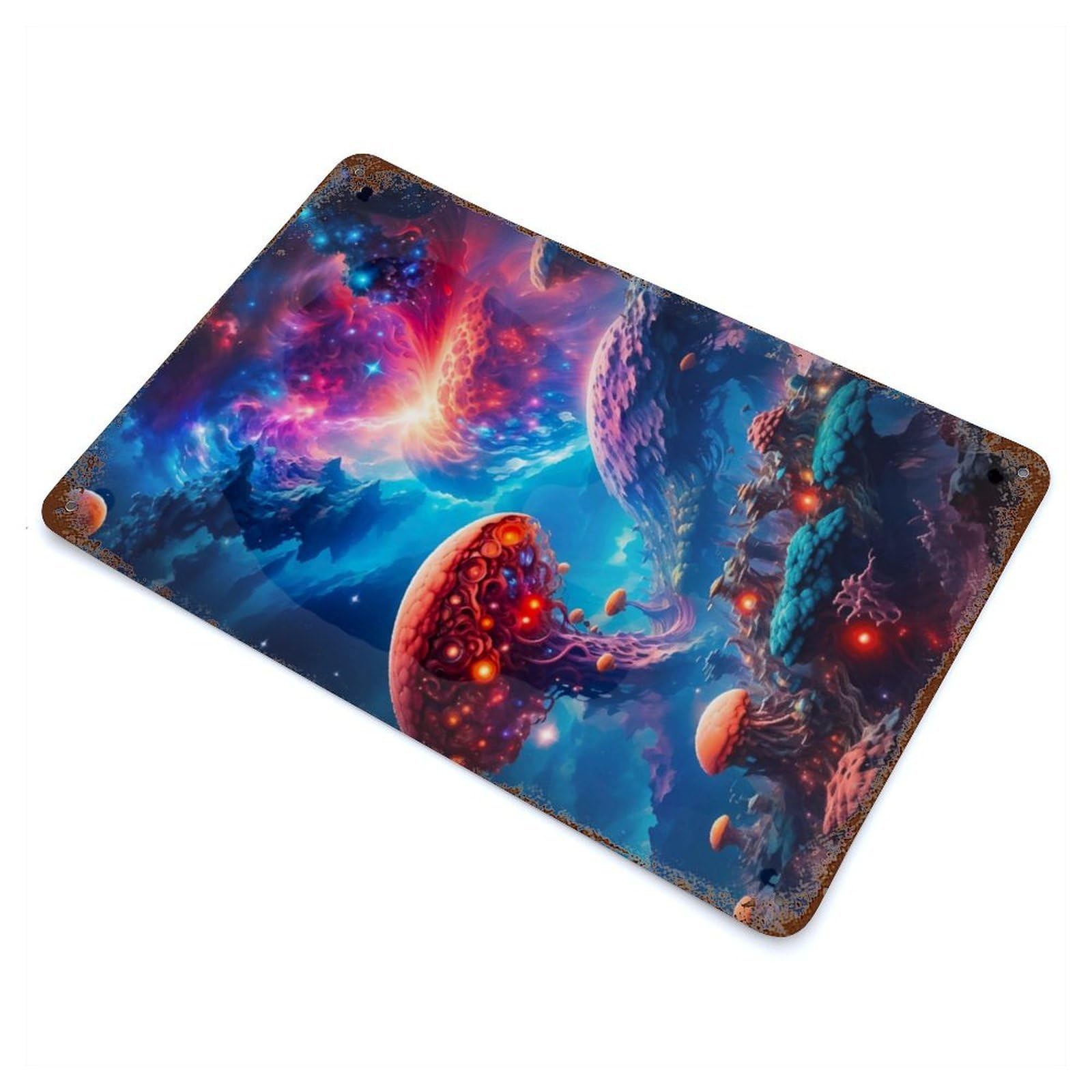 Garage Style Galactic Mushroom Vintage Rust Metal Sign 11.8"x7.9", Vintage Wall Decor for Bar And Workshop