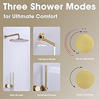 Vista 6 de TRUSTMI Sistema de ducha dorado cepillado con boquilla giratoria, juego de ducha de lluvia de 12 pulgadas montado en la pared con válvula desviadora