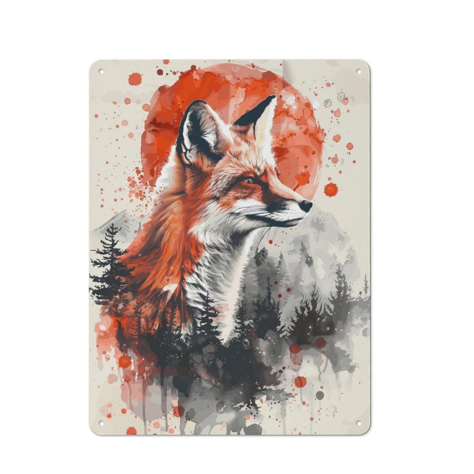 Junmoney Fox Forest Watercolor Vintage Tin Sign 40X30cm For Lounge Or Reading Corner, For Reading Corner Decorators