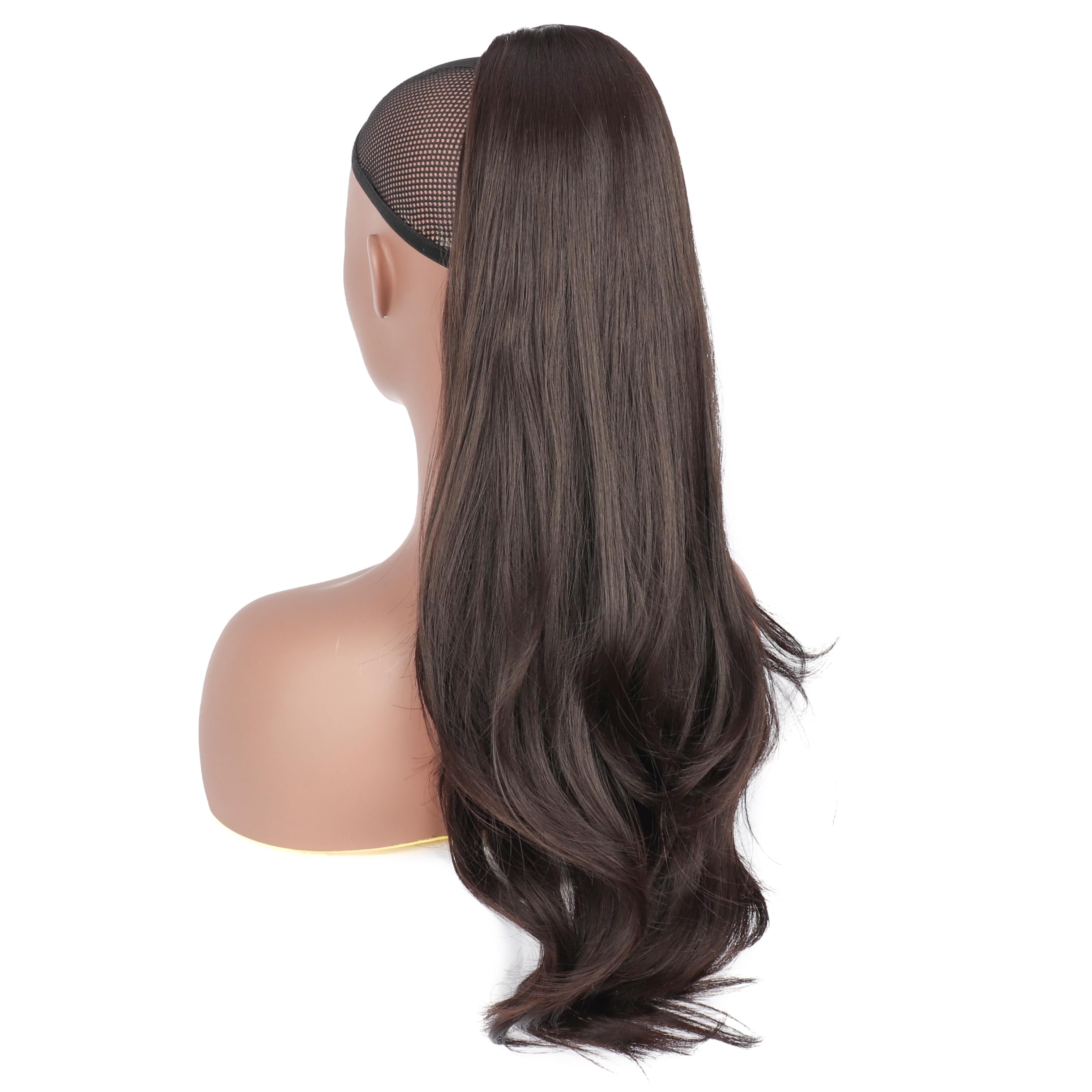 PORSMEER Ponytail Extension,Drawstring Ponytail Hair Extensions 26 Inch Long Natural Straight Wavy End Synthetic Hairpiece for Women Girls Daily Use (Dark Brown) - Image 2