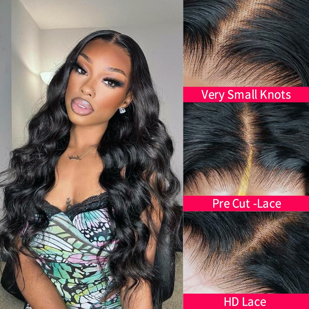 Glueless Wigs Human Hair Pre Plucked Pre Cut 30 Inch Body Wave Lace Closure Wigs Human Hair 12A 200 Density Ready To Go Wig 6x4 HD Lace Pre Cut Wigs