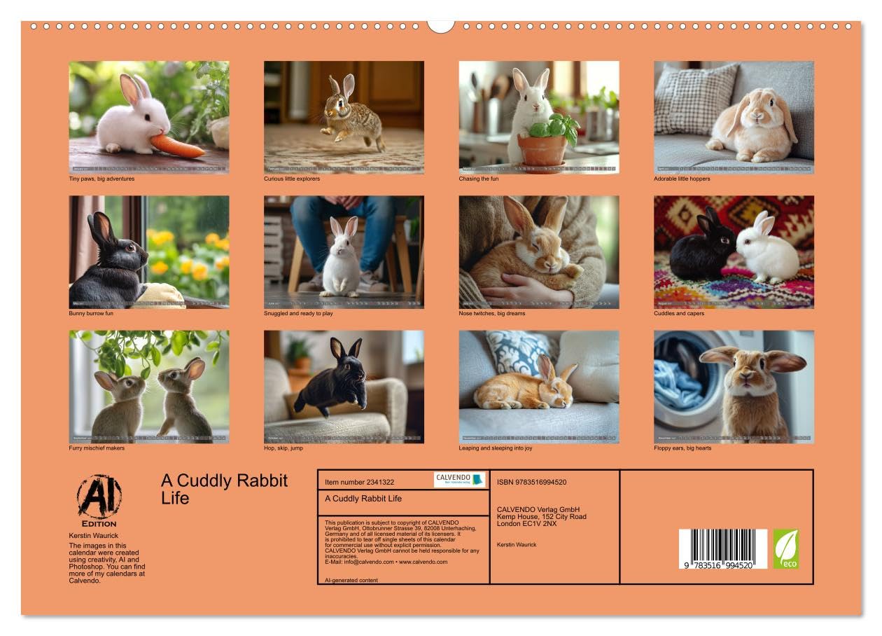 A Cuddly Rabbit Life (High Quality Premium Wall Calendar 2027 DIN A2 landscape),CALVENDO 12 Month Wall Calendar: Fluffy rabbits enjoy their life between sofa, carpet and pillows