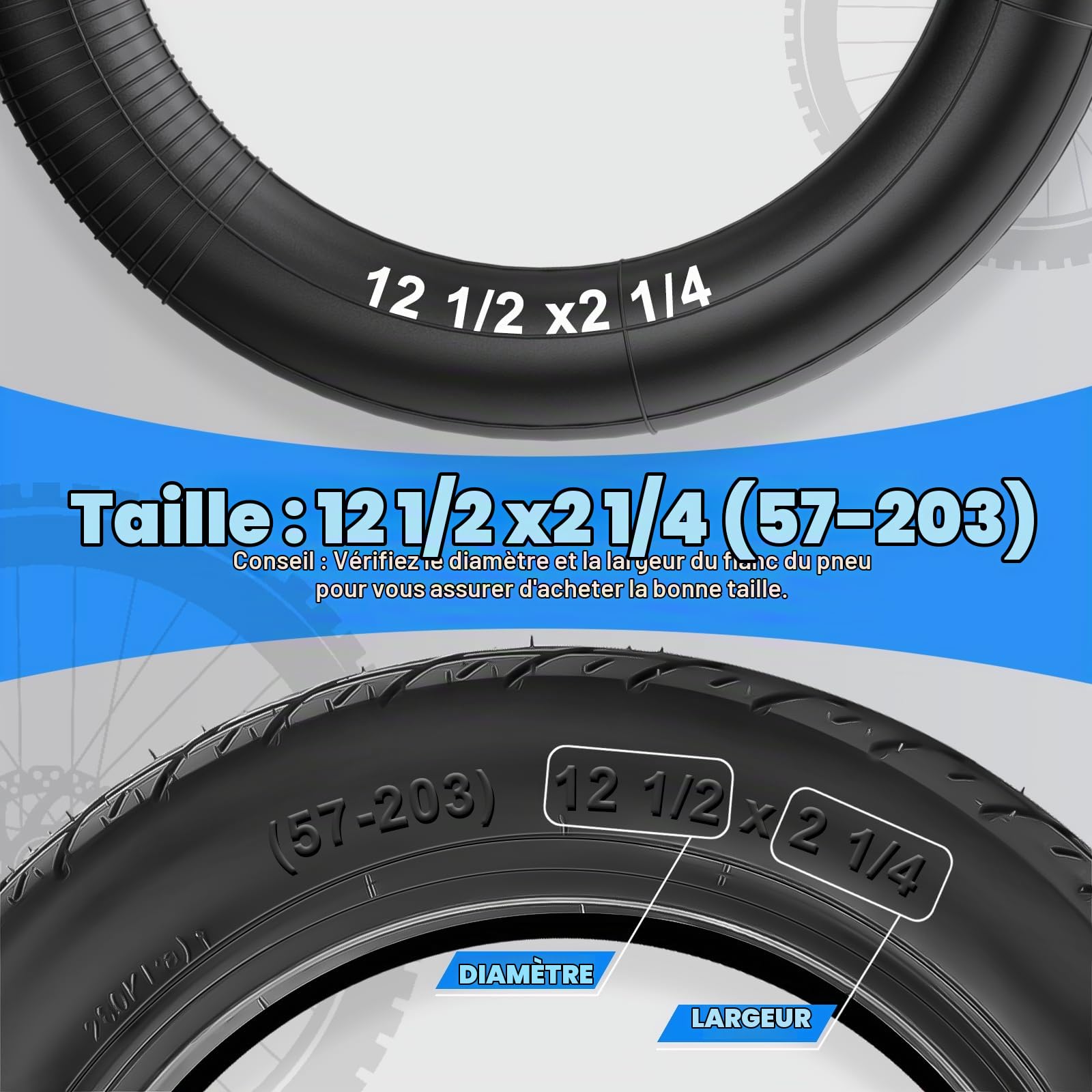 Lot de 2 pneus 12 1/2 x 2 1/4 57-203 avec chambre à air, grande stabilité et durabilité 12 1/2 x 2 1/4 et chambre à air valve coudée 45° argent 12,5 x 2,25 pneu de rechange poussette pour vélo