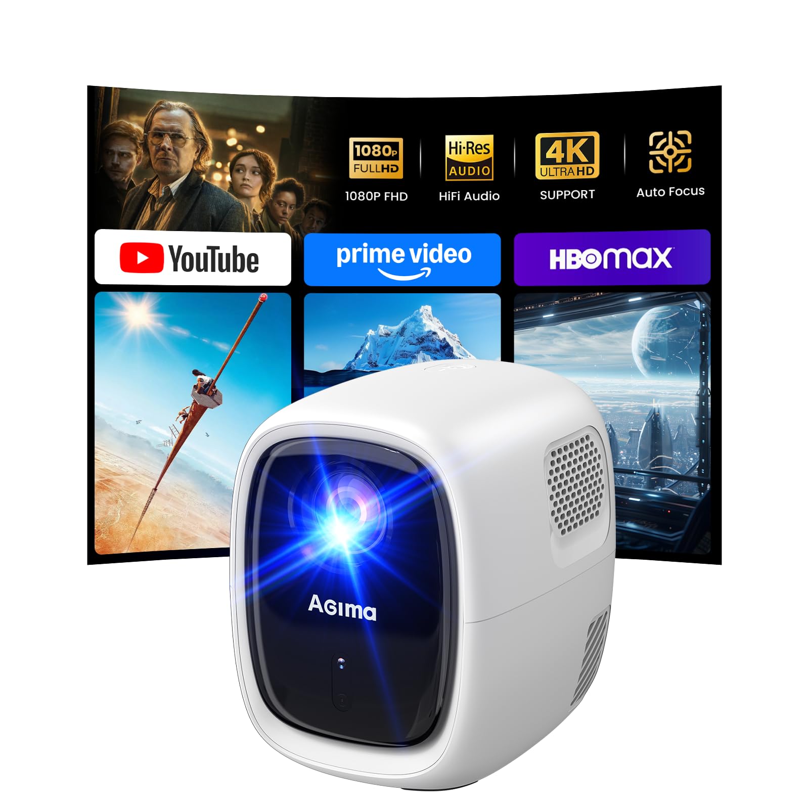 Proiettore 4K Lower Noise con Wi-Fi e BT5.2, accesso a app con un clic e audio 3D | Sistema operativo TV integrato, correzione automatica dell'immagine, HDR10, FHD nativo 1080p, ideale per home theater, bianco