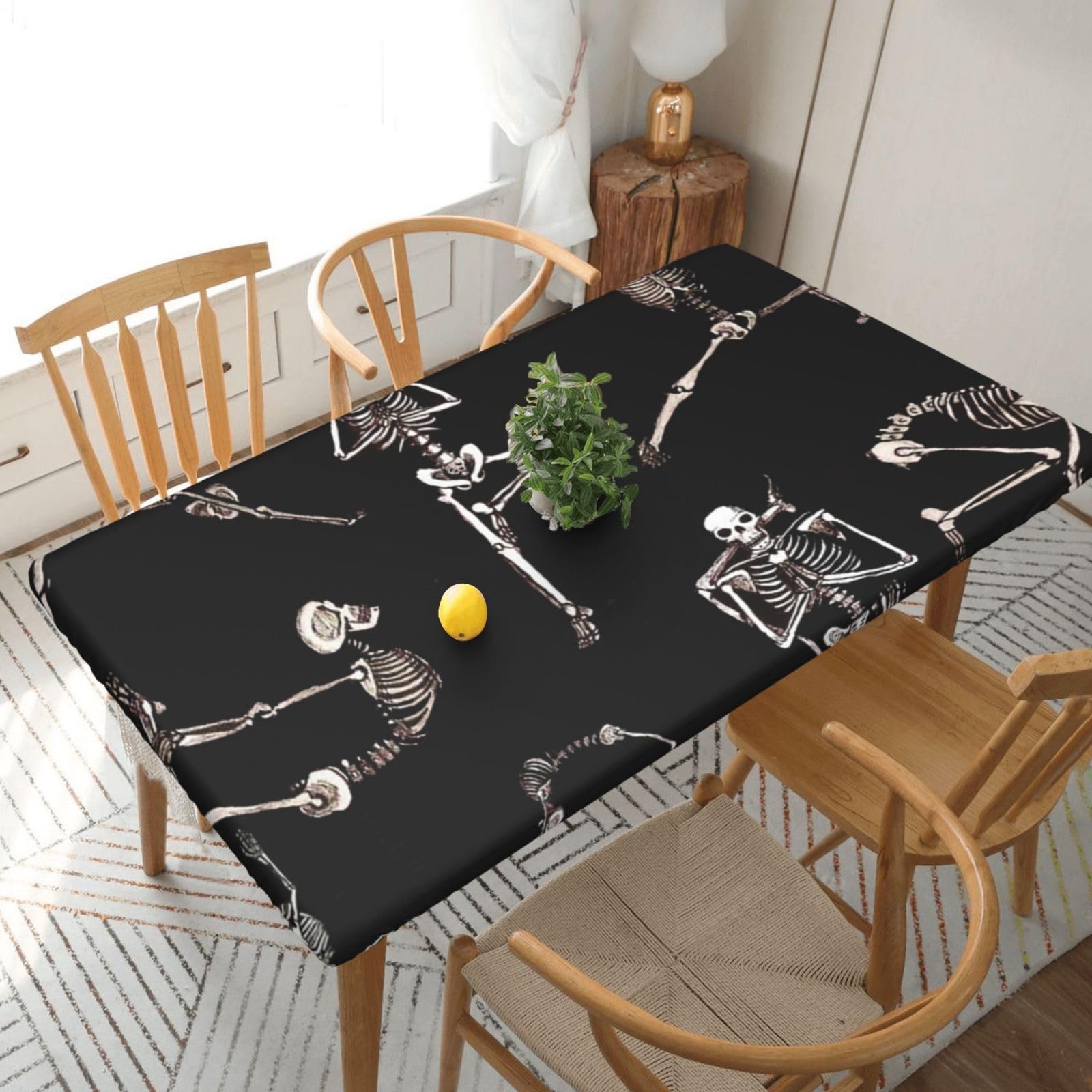 BNVSADC skeletons yoga Printed 5FT Tablecloth Polyester Kitchen Water Resistant Table Cloth Dining Table Decoration Table Covers, 152x76 CM