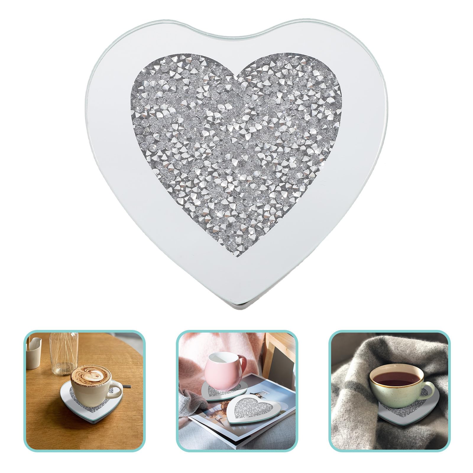 Posavasos de Cristal en Forma de Corazón 6 Piezas de Vidrio | Acabado Plata, Resistente a Rayaduras y Grueso, para Hotel y Bar, Estilo Decorativo
