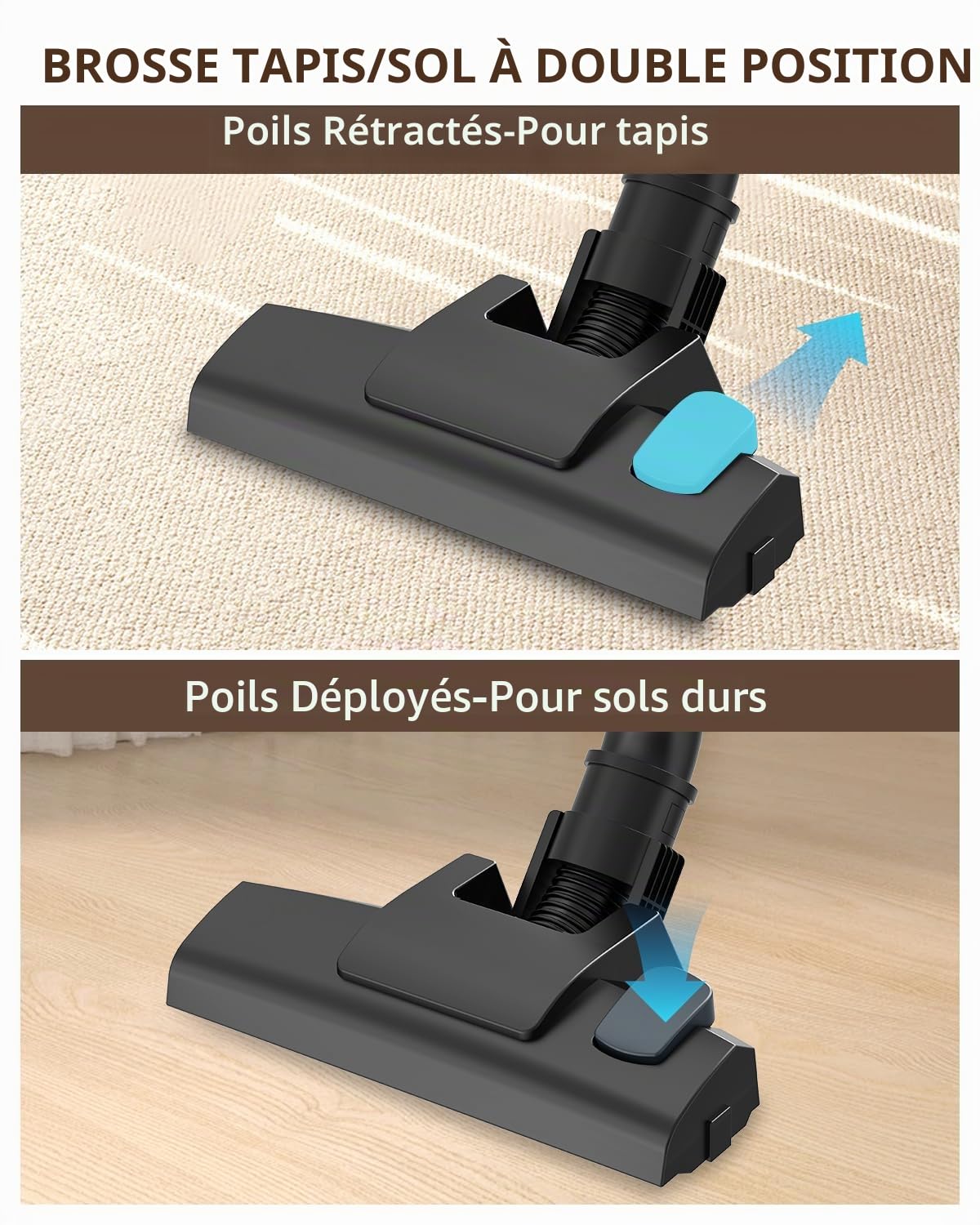 Aspirateur Balai avec Fil 600W/21Kpa, 6 en 1 Aspirateur Balai Filaire, Cable de 5 m, Filtre HEPA, 1.2 L Capacité, Léger Portable pour Durs, Sols, Poils d'animau