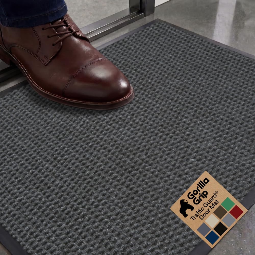 GORILLA GRIP Traffic Guard Indoor Outdoor Heavy Duty Door Mat, 29x17 Gray