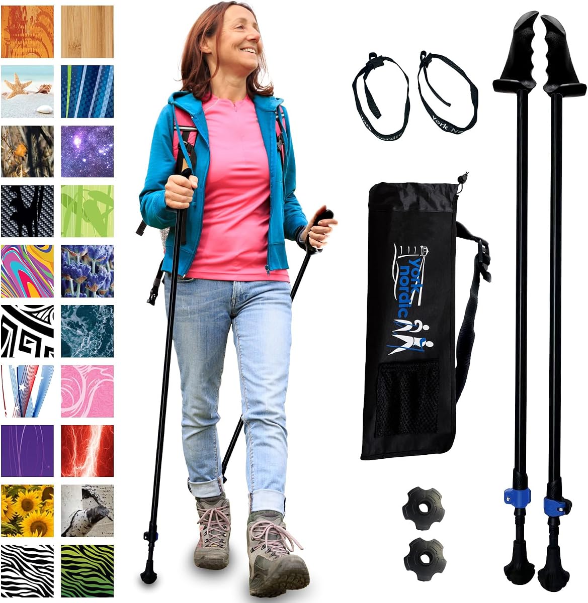 Motivator Walking Poles for Balance and Rehab - Patented Stability Grips - Lightweight, Adjustable, and Collapsible - 2 Pieces Adjustable w/flip Locks - Heights 4'6" up to 6'2" - 230 lbs