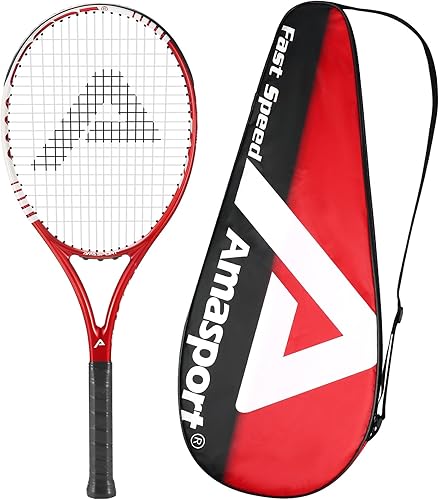 AMA SPORT Adult Tennis Racket - Pre-Strung Light Balance 27 inch Tennis Racquet for Women and Men Grip Size 2-4 14"