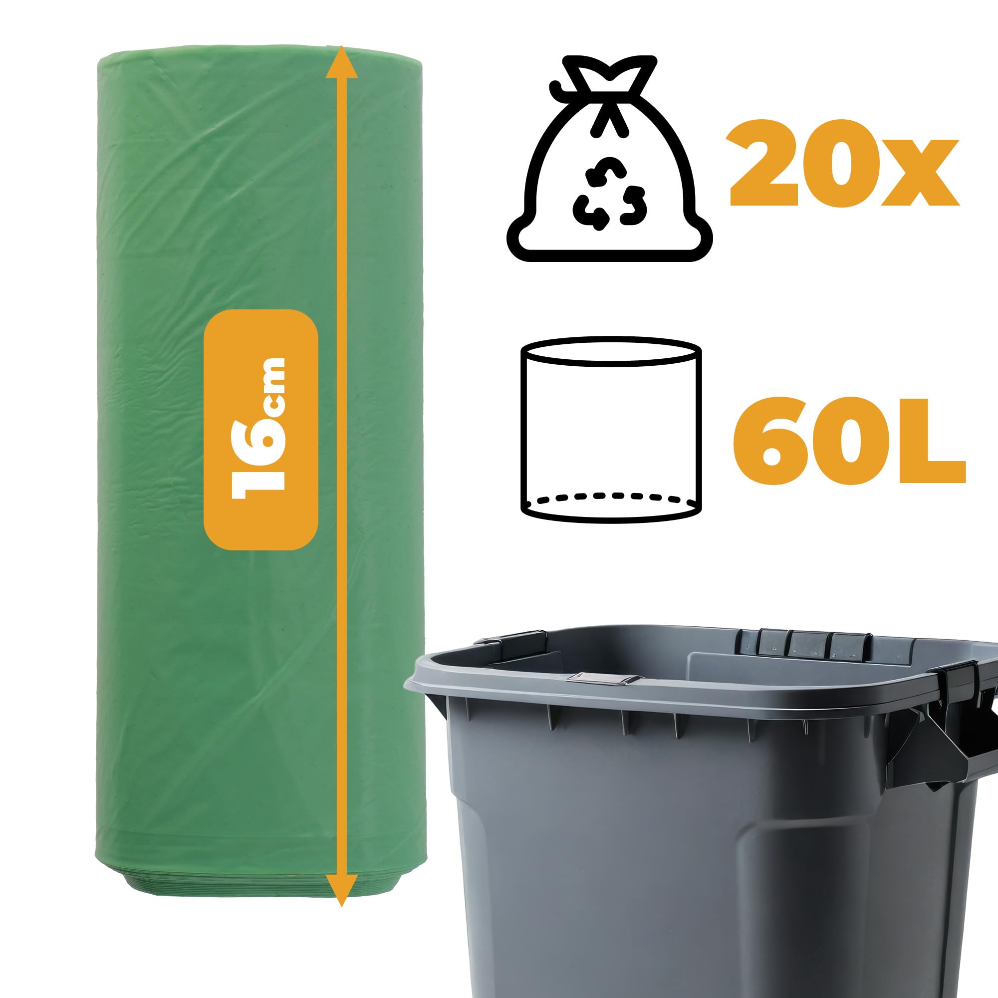 Worki na Śmieci Zestaw 3x60L po 20 szt Wytrzymałe do Segregacji Kolorowe do Domu, Garażu, Torby na Odpady Segregowane