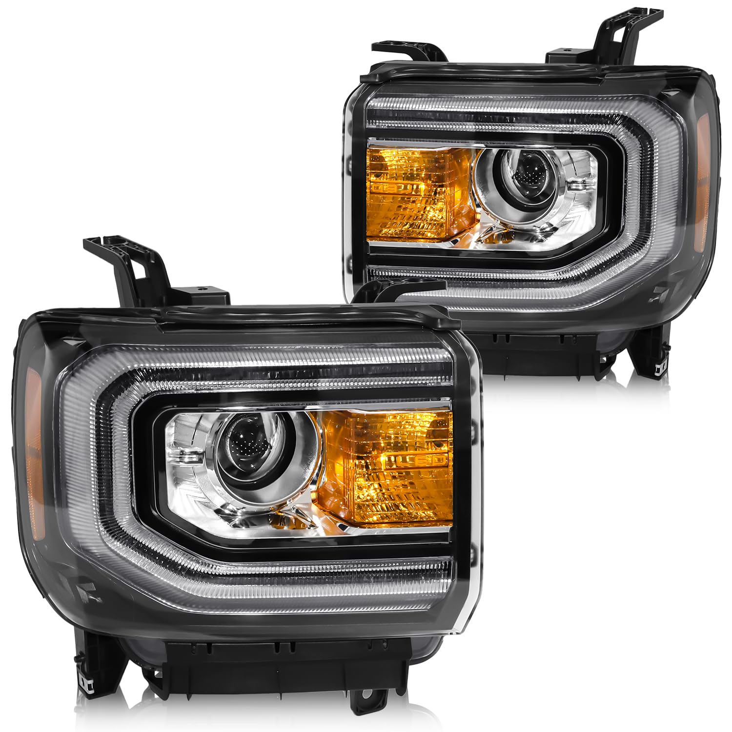 Photo 1 of LIWEDFG Xenon Headlight Assembly Compatible with GMC Sierra 1500 2016-2018 Headlamp, HID Projector Headlight with LED DRL for GM2502453 84046790 GM2503453 84046791, w/o D5S Bulb, Chrome Housing Pair