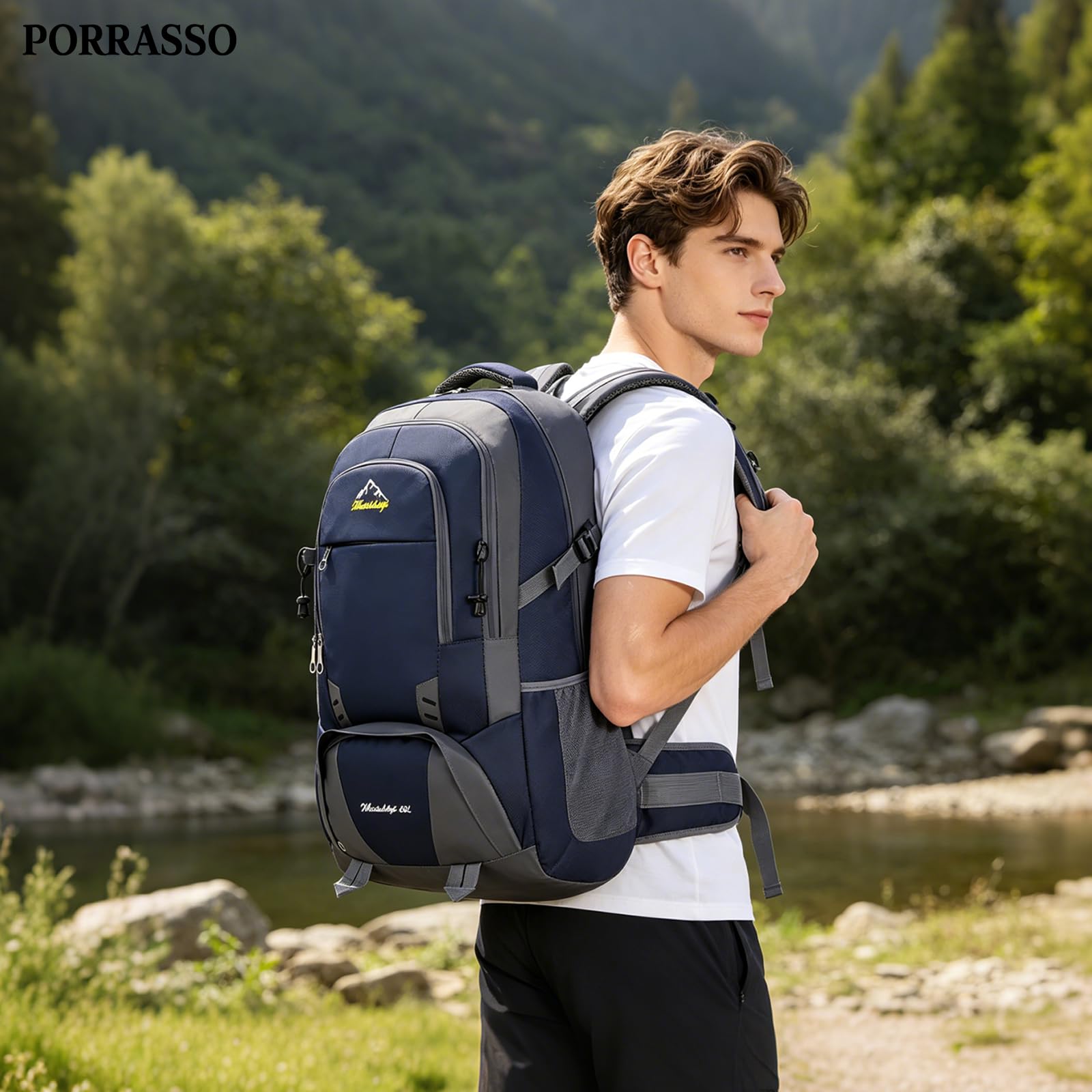 Zaino Escursionismo 60L Grande Zaino Campeggio con Sistema Dorsale Traspirante Zaini da Viaggio Outdoor Resistente All'acqua per Donna Uomo Arrampicata Sport Blu Scuro