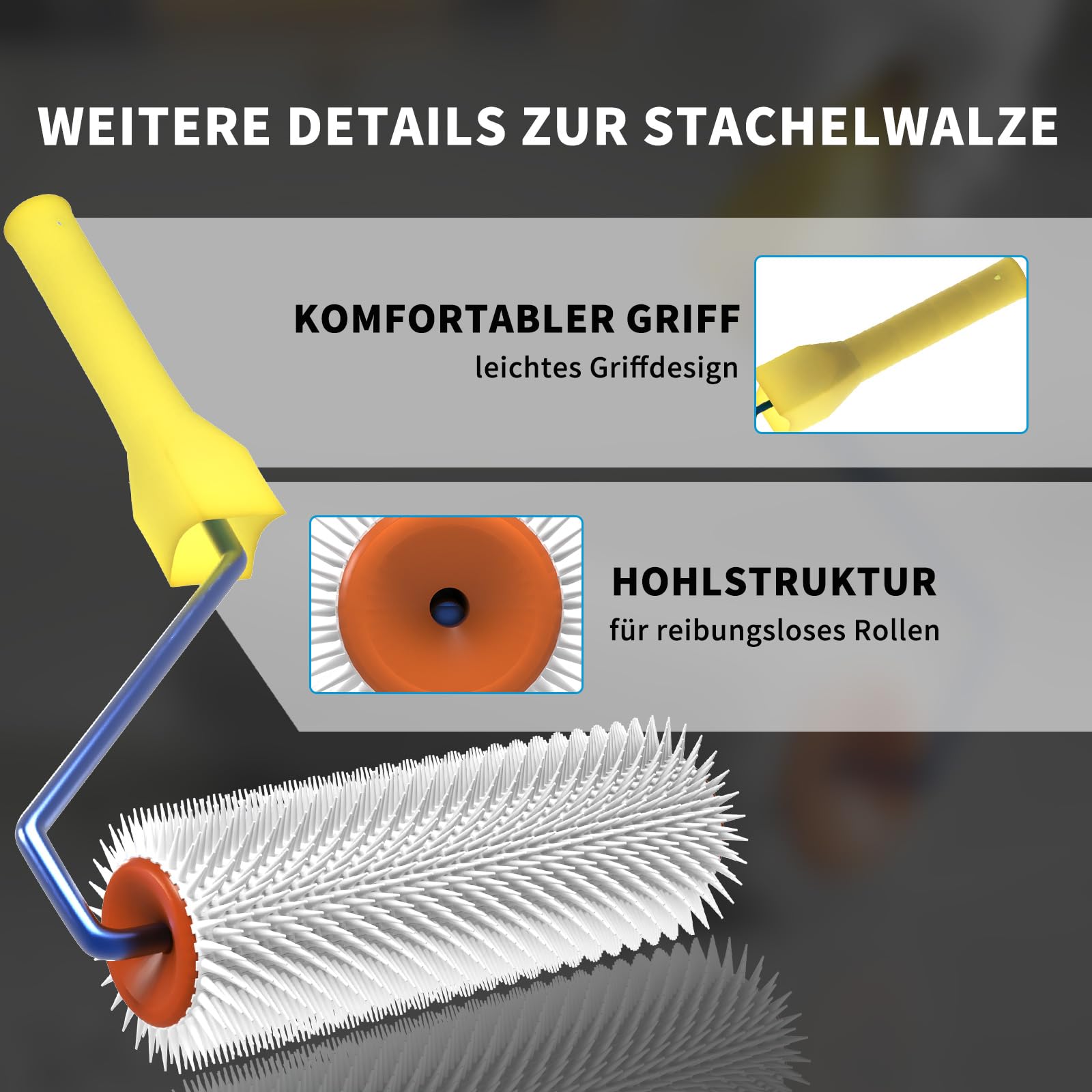 Entlüftungsroller 23 cm, Stachelwalze zur Entlüftung von Bodenbeschichtungen, Epoxidharz Bodenbeschichtung Werkzeug für Ausgleichsmasse Boden