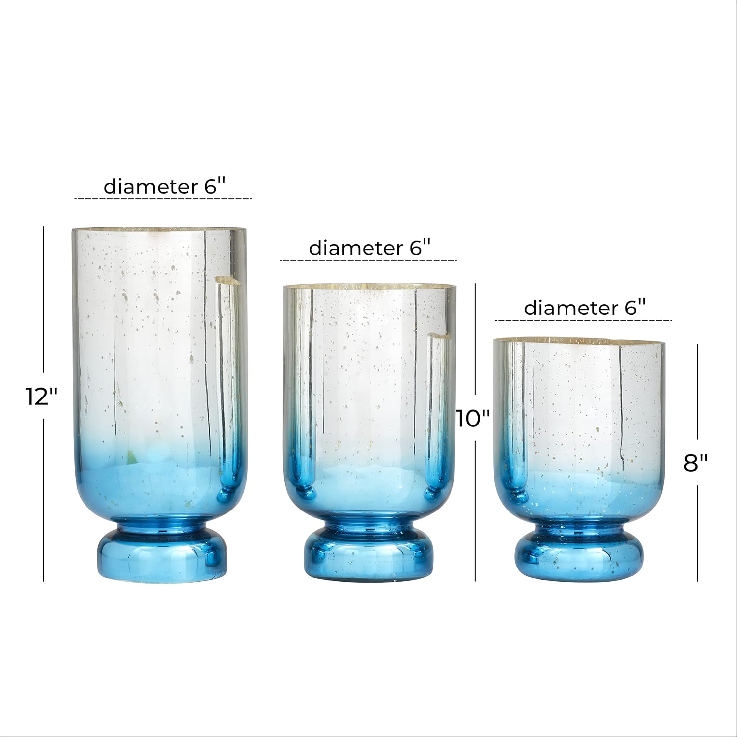 Deco 79 Glass Pillar Candle Holder with Ombre Effect, Set of 3 12", 10", 8"H, Silver